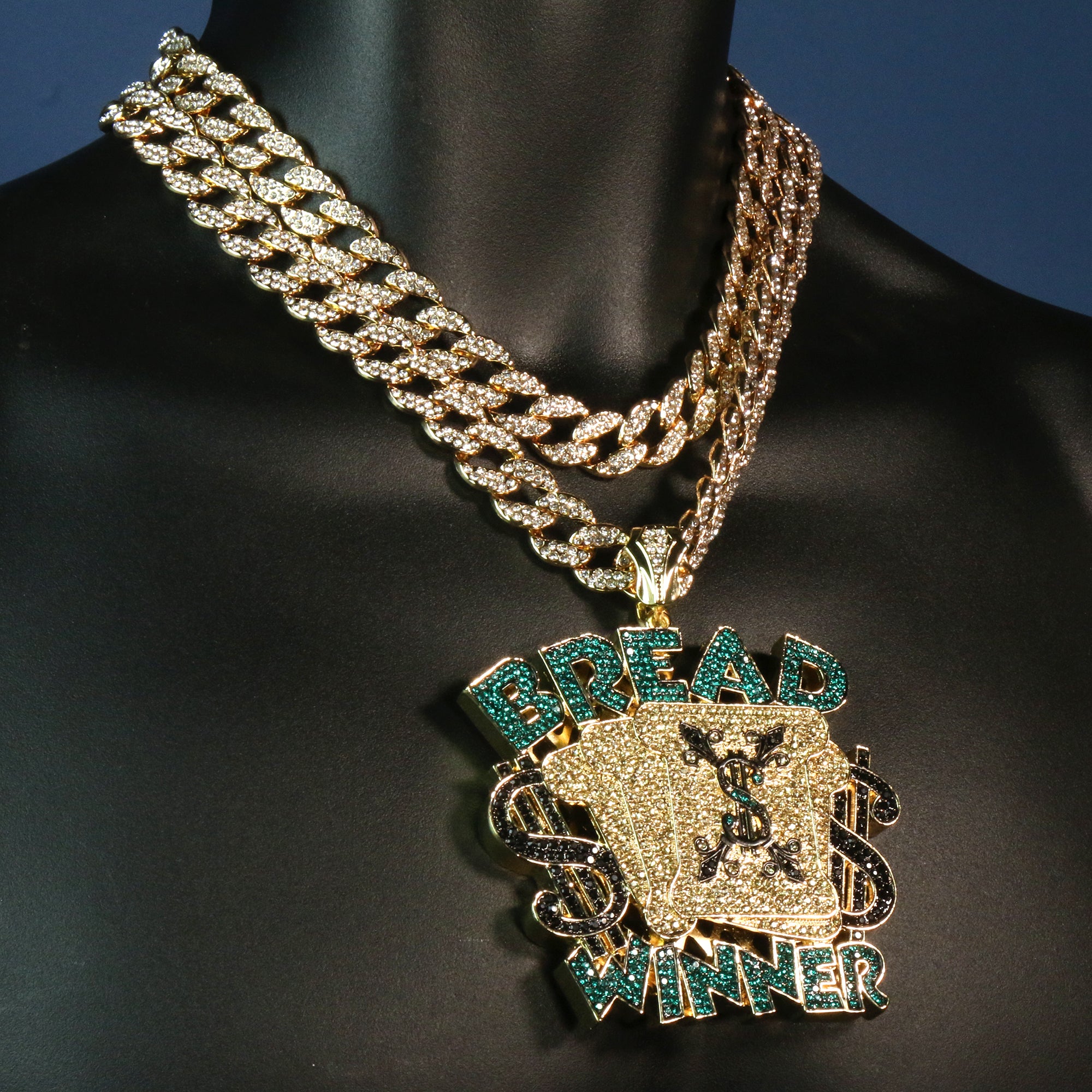 Huge Money Bread Winner Gold Plated 18,20" Fully Cz Cuban Choker Chain