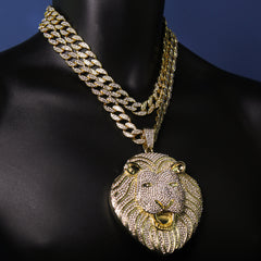 3pc Set Huge XXL Wide Lion Head Gold Filed 18"+20" Fully Iced Out Hip Hop Cuban Chain
