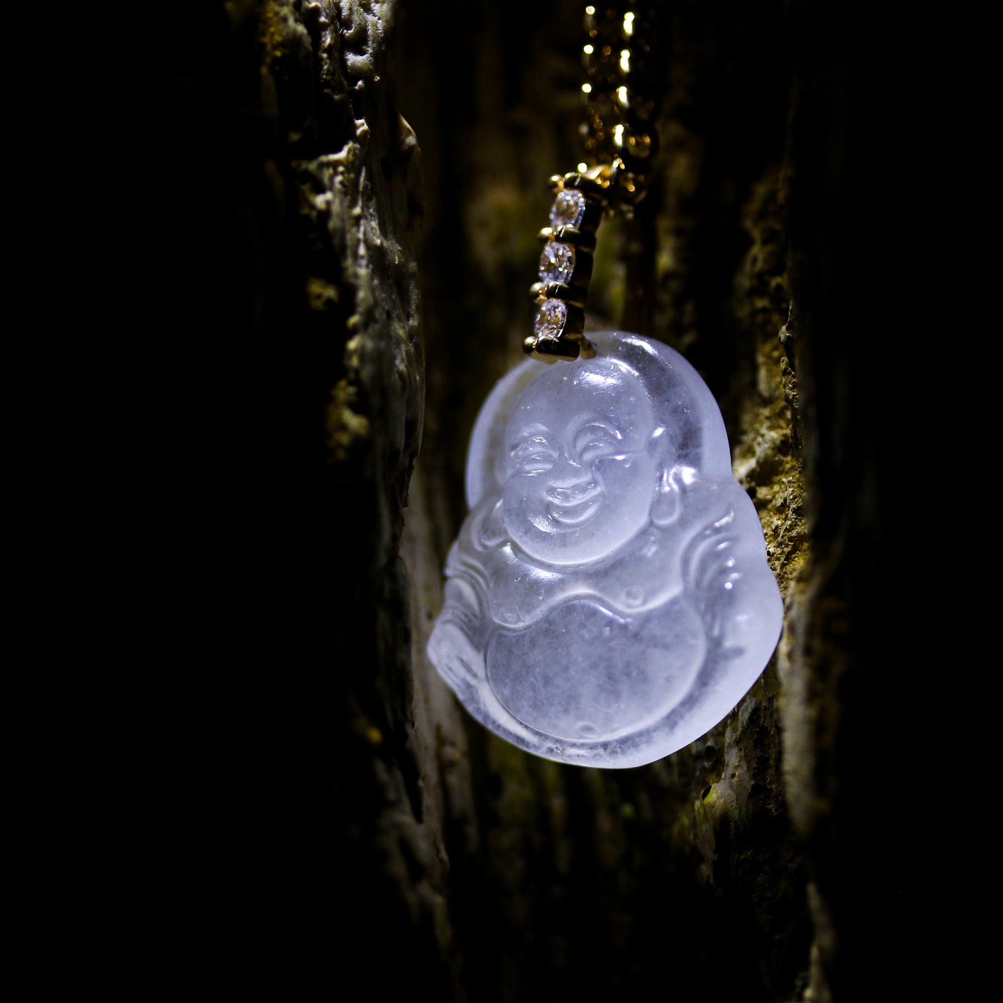 JADE BUDDHA PENDANT ON CUBAN CHAIN 24"