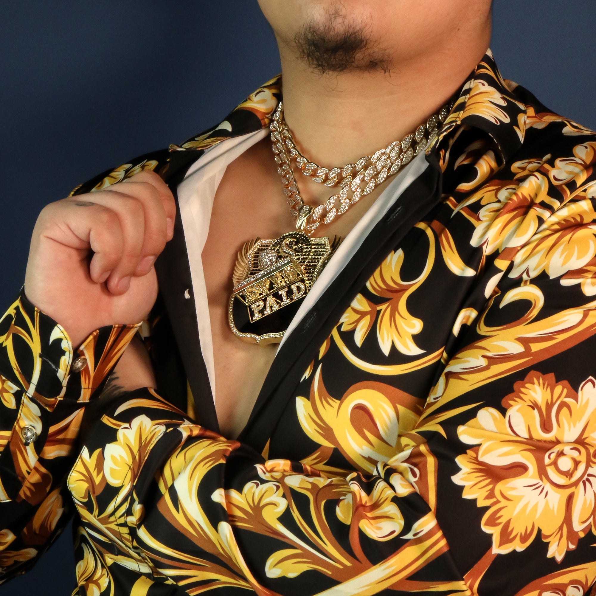 3PC Set – Paid Badge Pendant with 18"/20" Iced Cuban Chains (Gold)