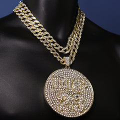 3PC XXL Big #23 Round Pendant & Iced Cuban Chain Set 18"/20" – Gold Hip Hop Bling