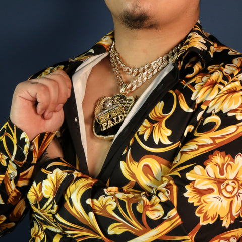 3PC Set – Paid Badge Pendant with 18"/20" Iced Cuban Chains (Gold)