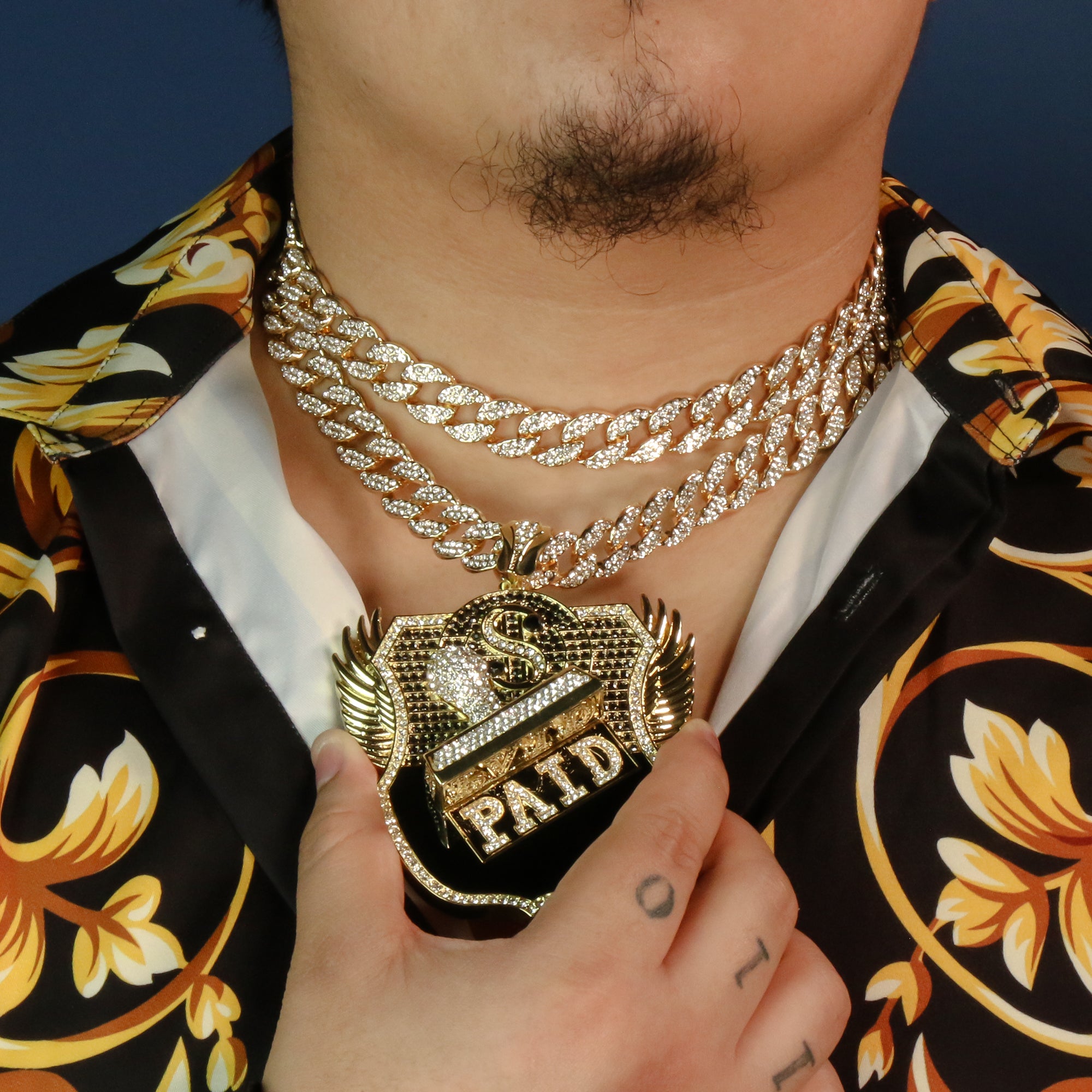 3PC Set – Paid Badge Pendant with 18"/20" Iced Cuban Chains (Gold)
