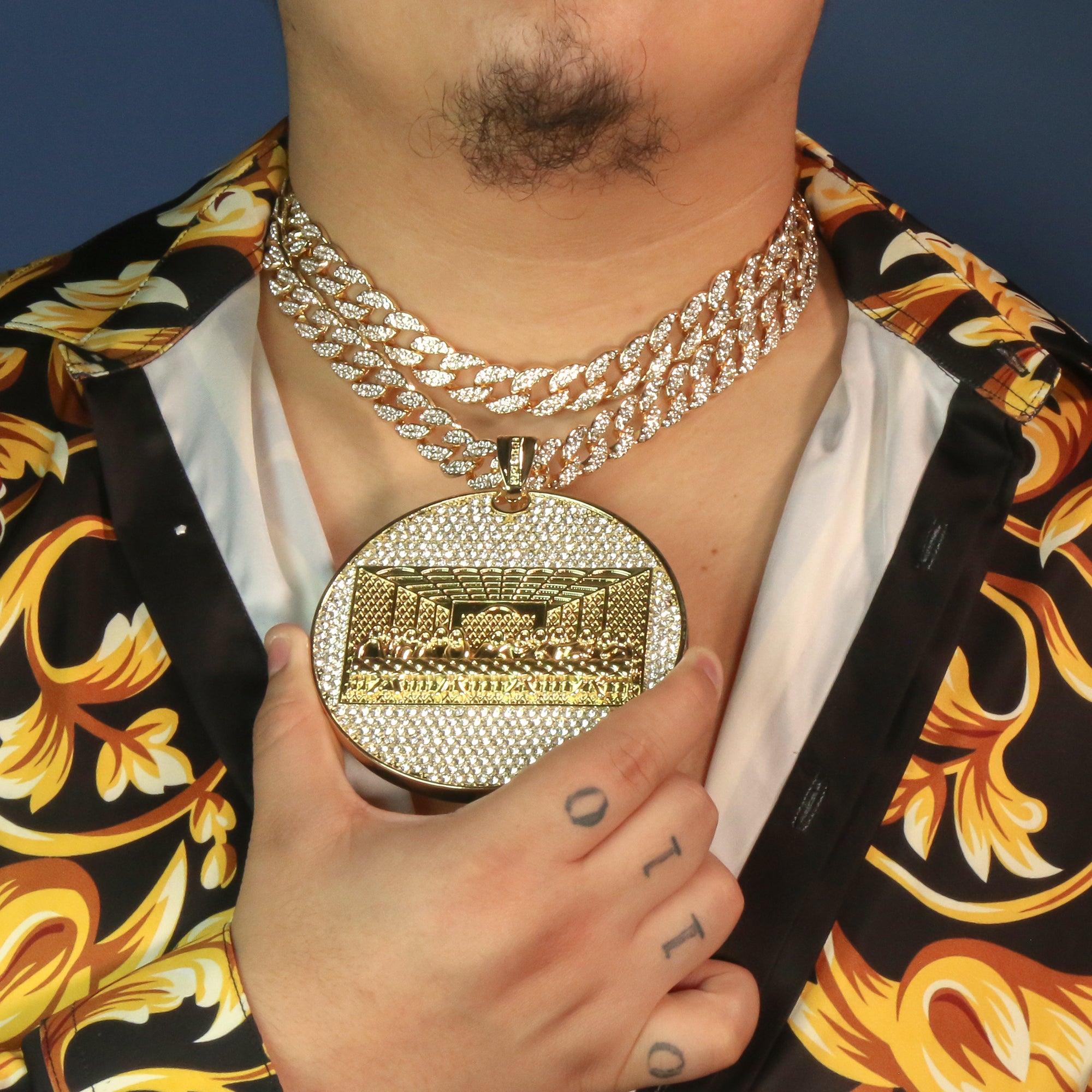 3pc Set β Huge Last Supper Temple Pendant & Iced Cuban Chains 18"/20"