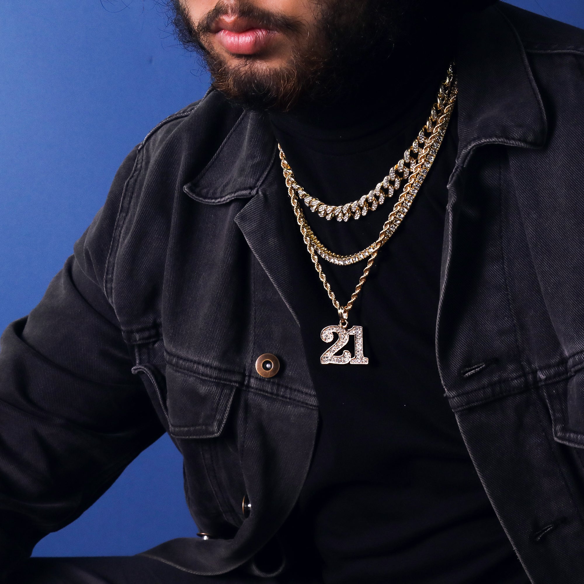 21 Lucky Number Pendant 24" Rope Chain Hip Hop 18k Jewelry