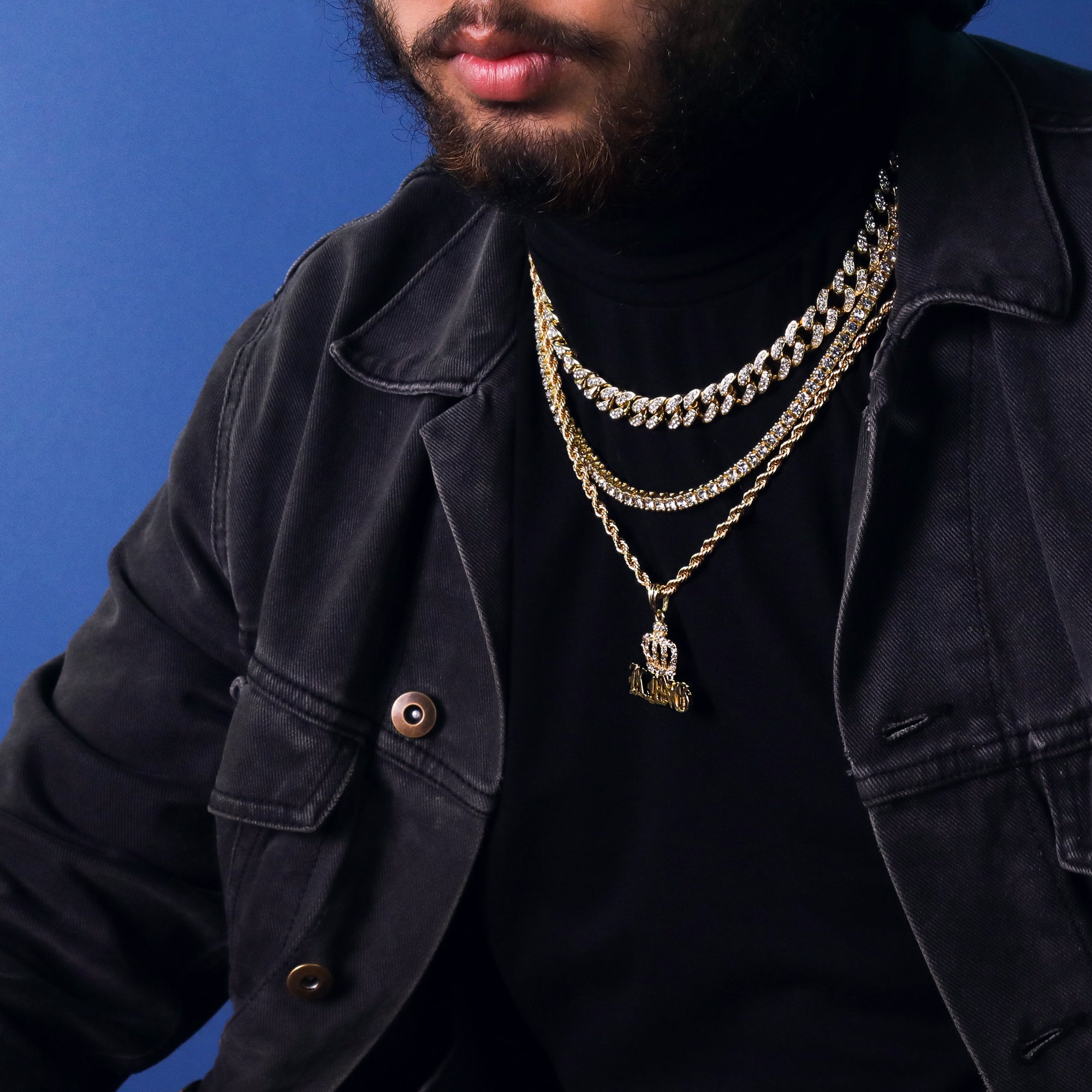King Crowned Pendant 18K 24" Rope Chain Hip Hop Jewelry