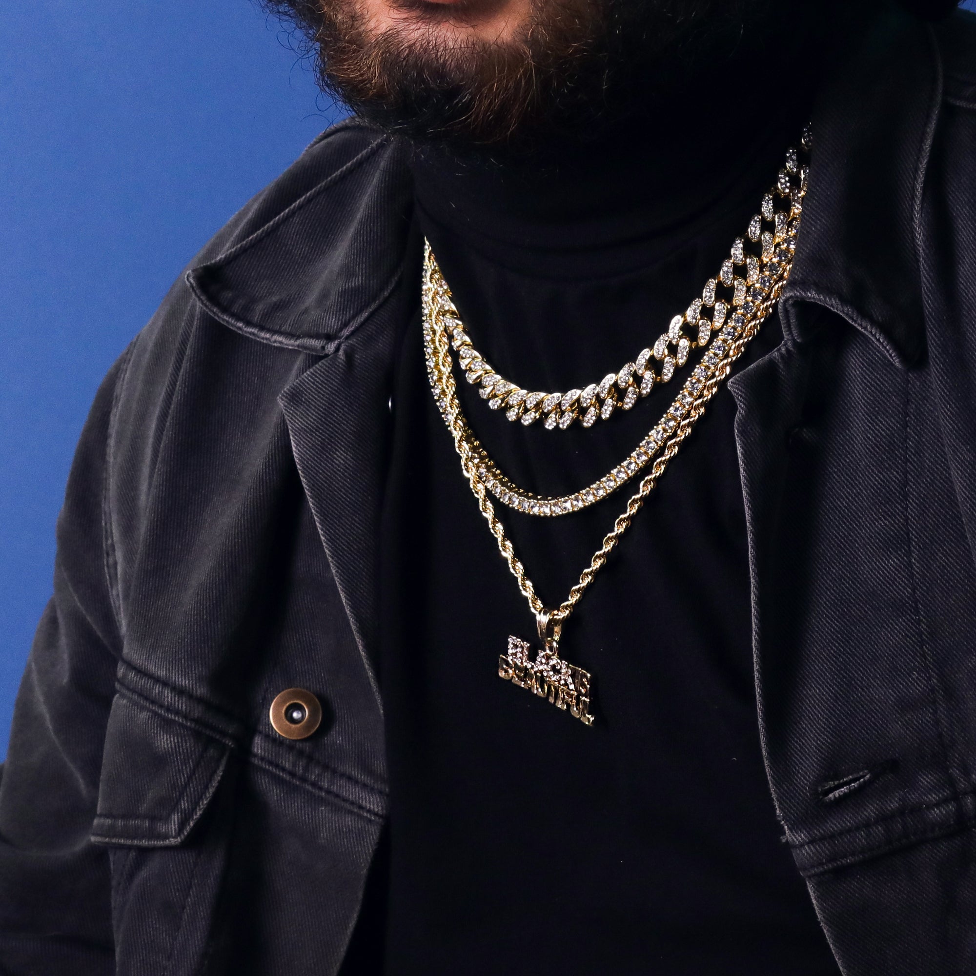 Black Is Beautiful Pendant 18K 24" Rope Chain Hip Hop Jewelry