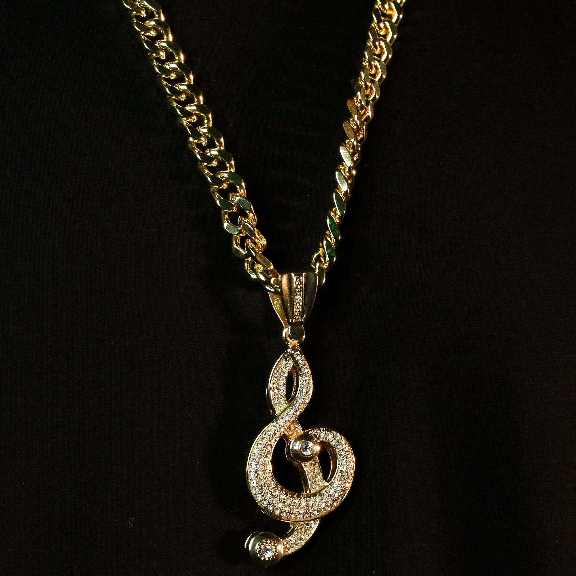 Men's Gold Plated Hip-Hop XL Cz Musical Note Cuban 10mm 30 & Bracelet 3pc Set