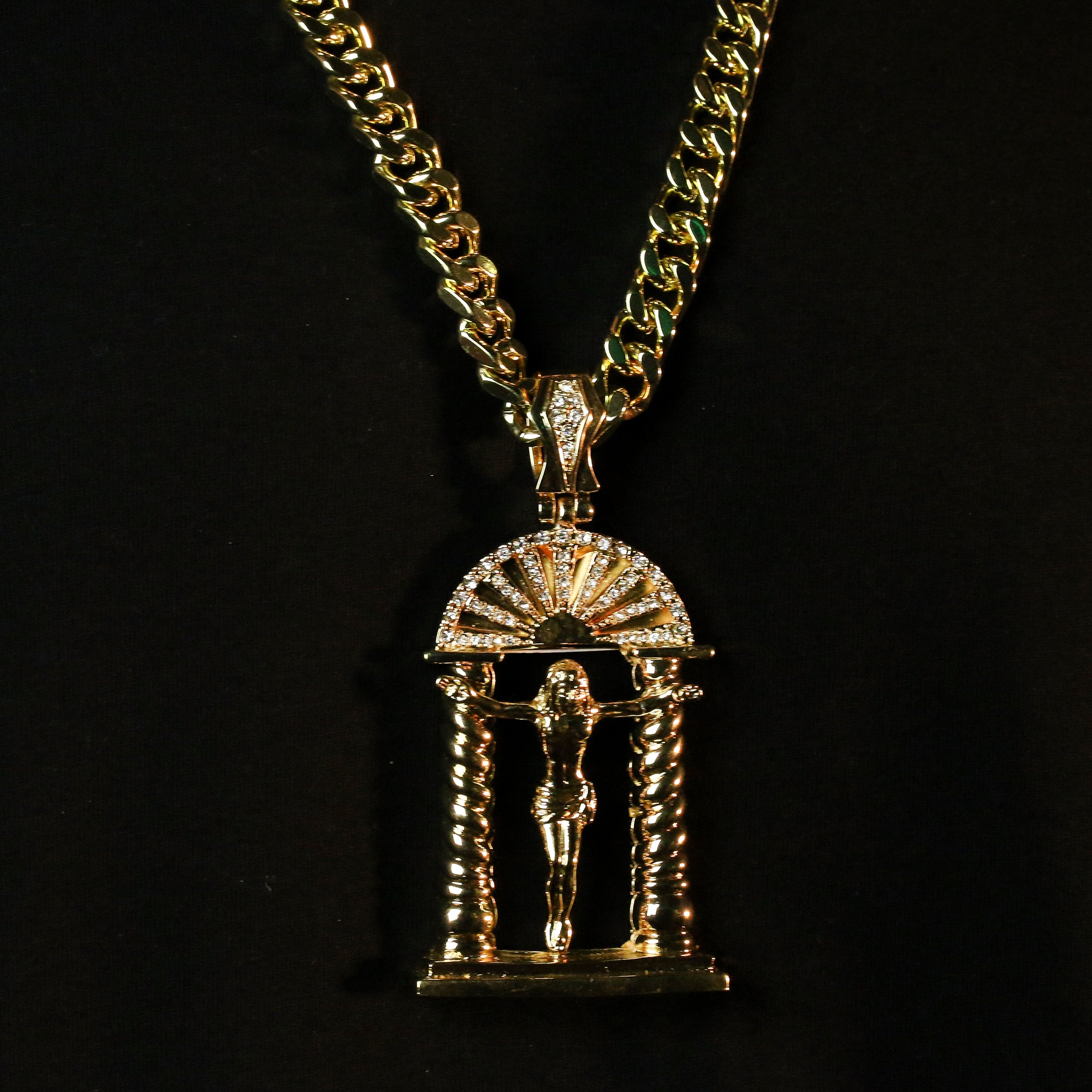 Men's Gold Plated Hip-Hop XL Cz Jesus Chapel Cuban Chain 10mm 30 & Bracelet 3pc Set