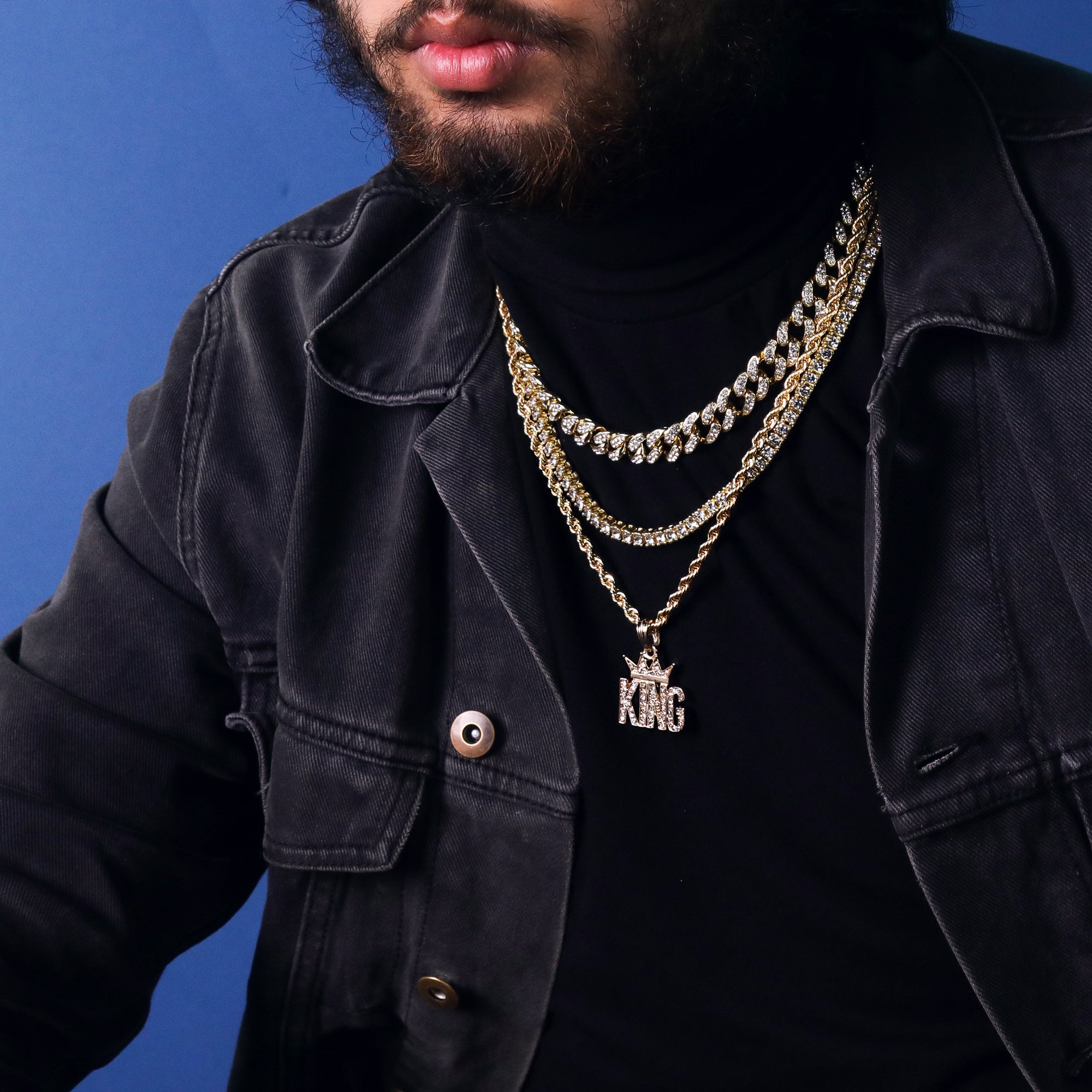 King Crowned Pendant 24" Rope Chain Men's Hip Hop 18k Jewelry