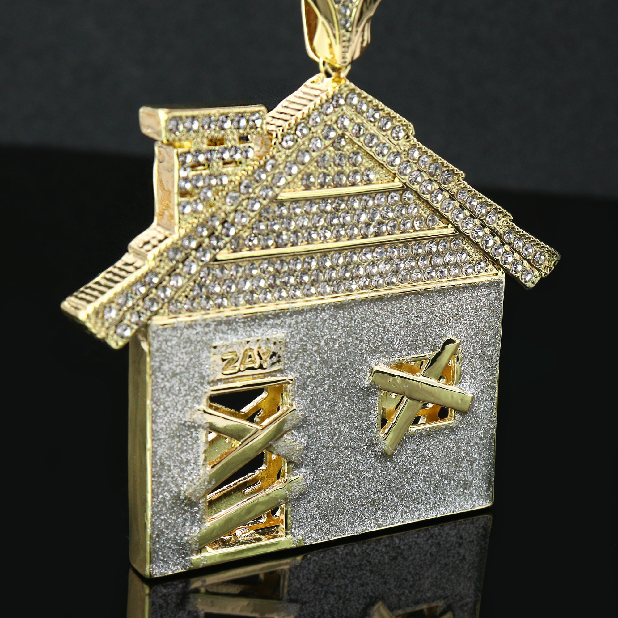 3pc Huge Silver Stardust Bando House Gold Plated 18,20" Fully Cz3pc Set – Huge Silver Stardust Bando House Pendant & Iced Cuban Chains 18"/20" Hop Cuban Choker Chain