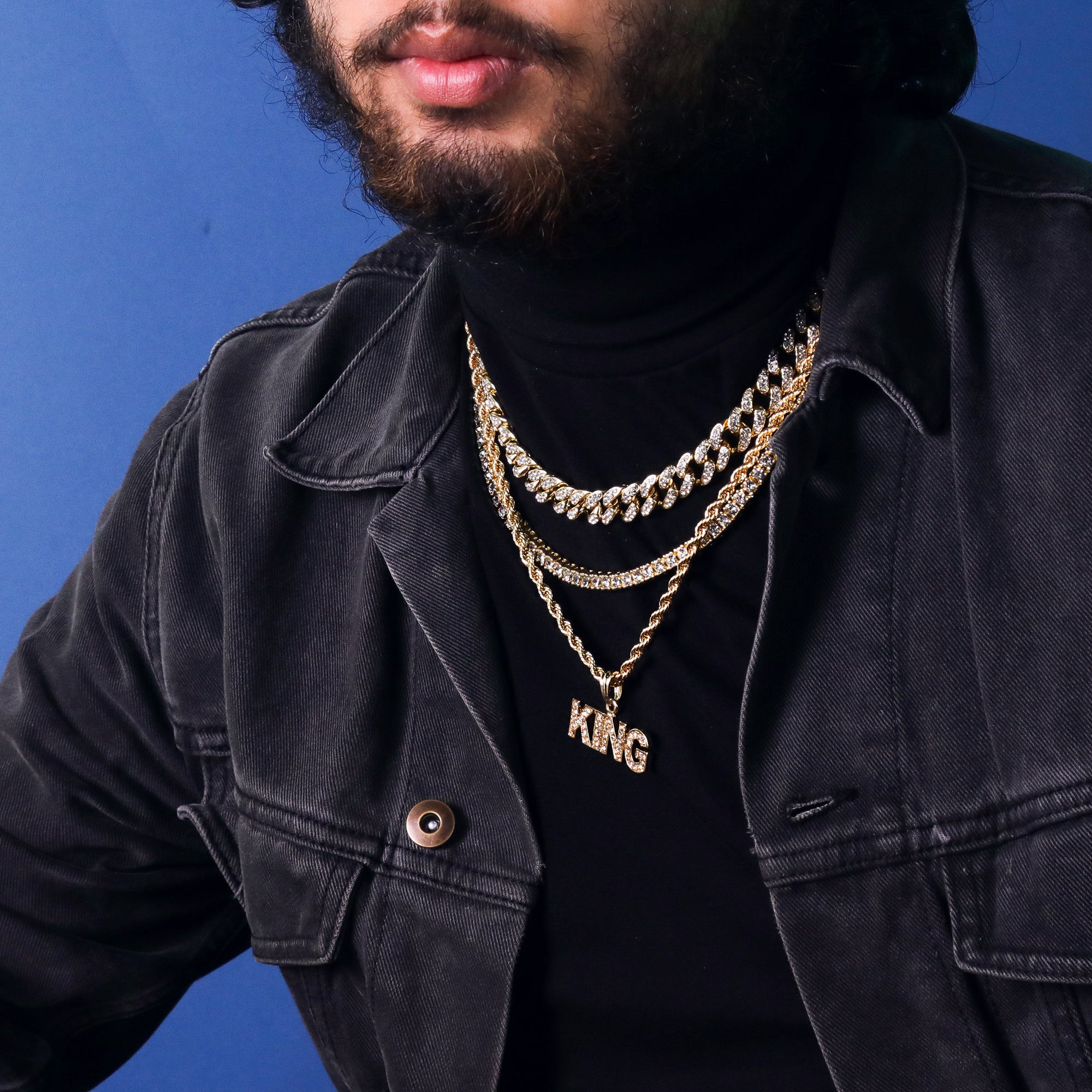 Iced King Pendant 24" Rope Chain Hip Hop 18k Jewelry