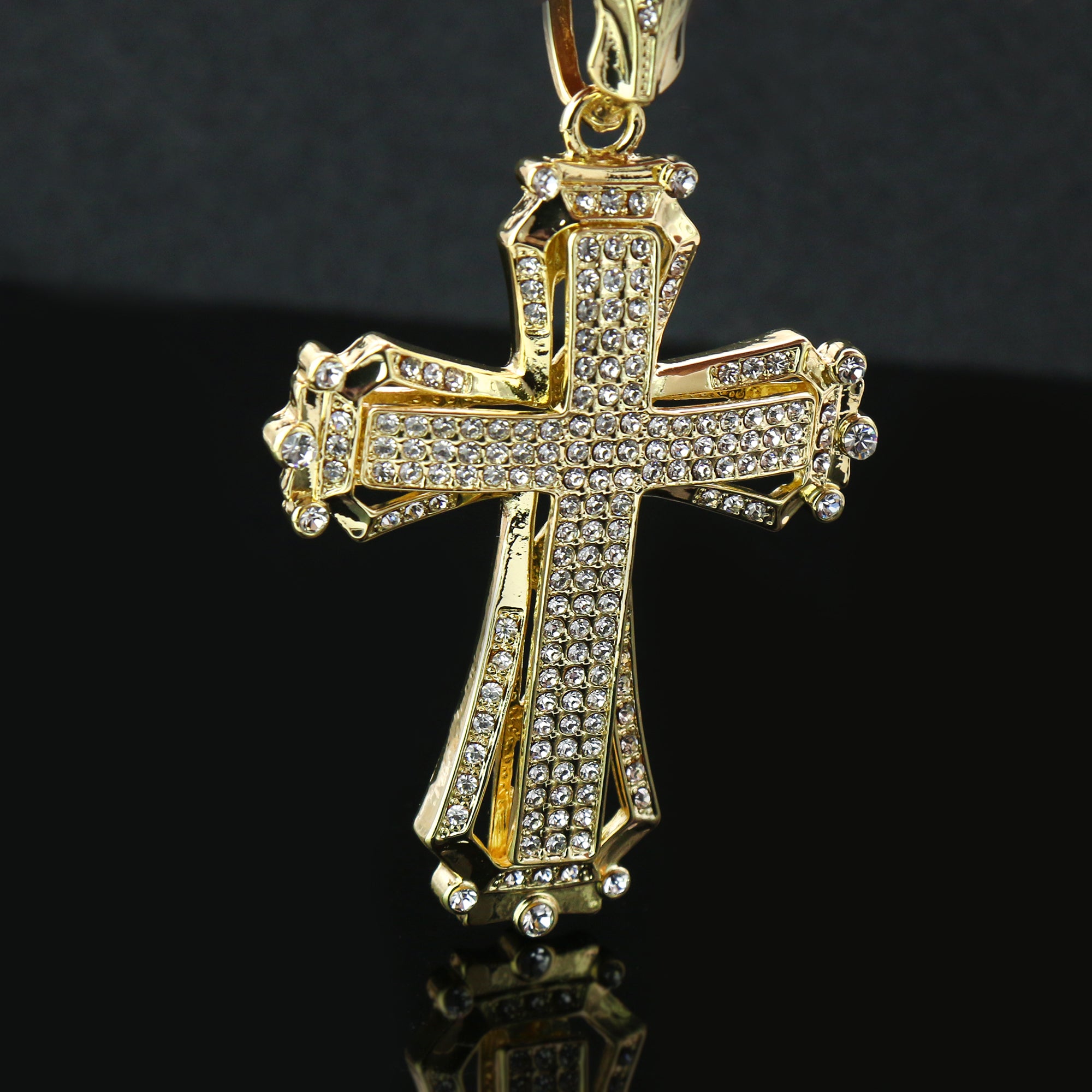 3pc Set Large Hollow Cross Gold Plated 18,20" Fully Cz Hip Hop Cuban Choker Chain
