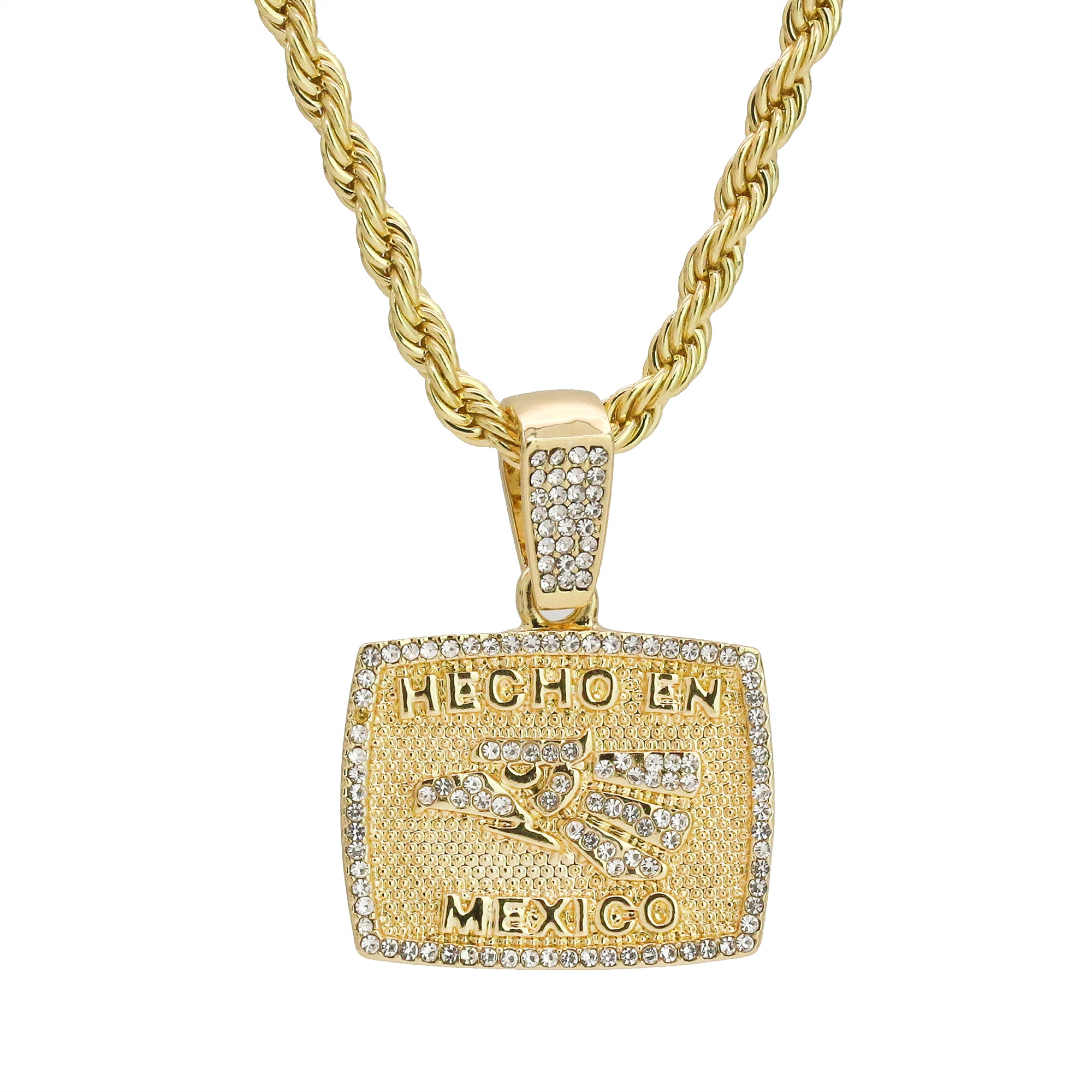 Cz Hecho En Mexico Pendant 24" Rope Chain Hip Hop 18k Jewelry Necklace