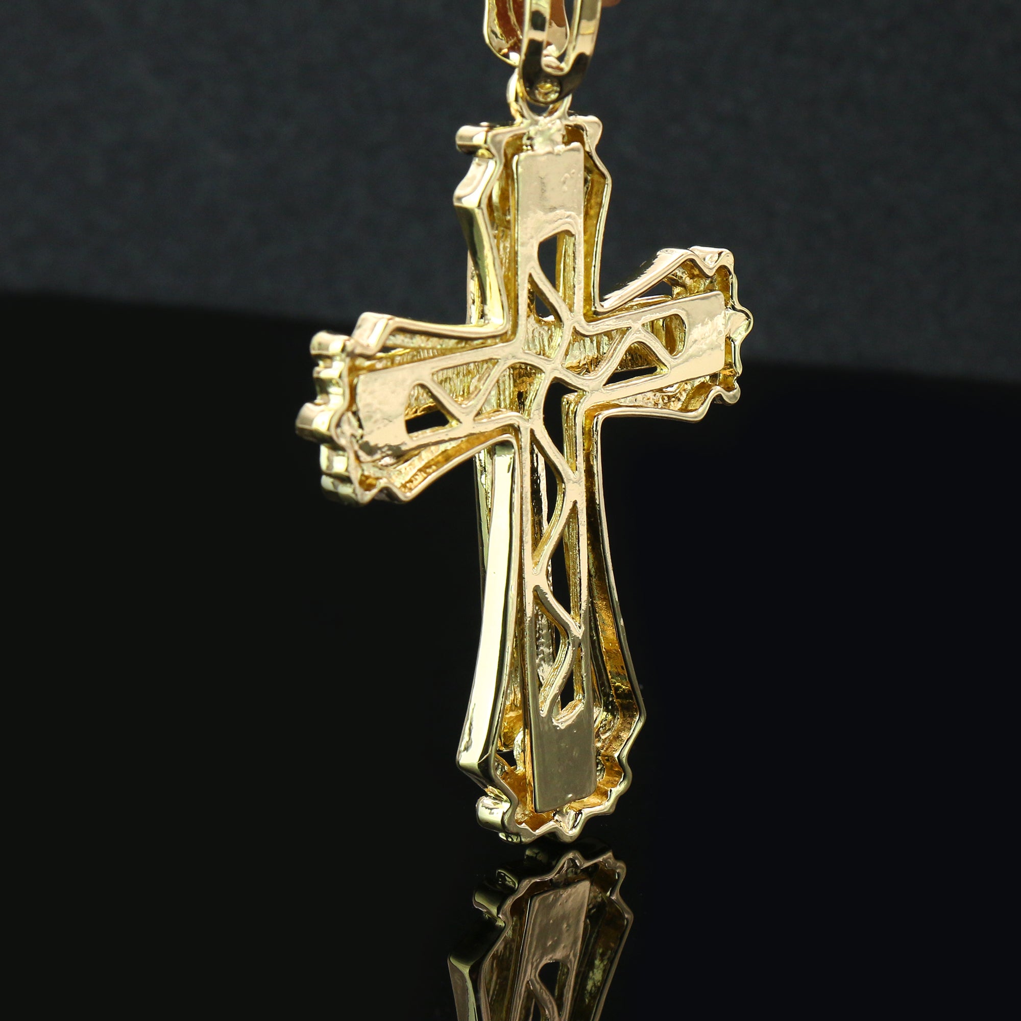 3pc Set Large Hollow Cross Gold Plated 18,20" Fully Cz Hip Hop Cuban Choker Chain