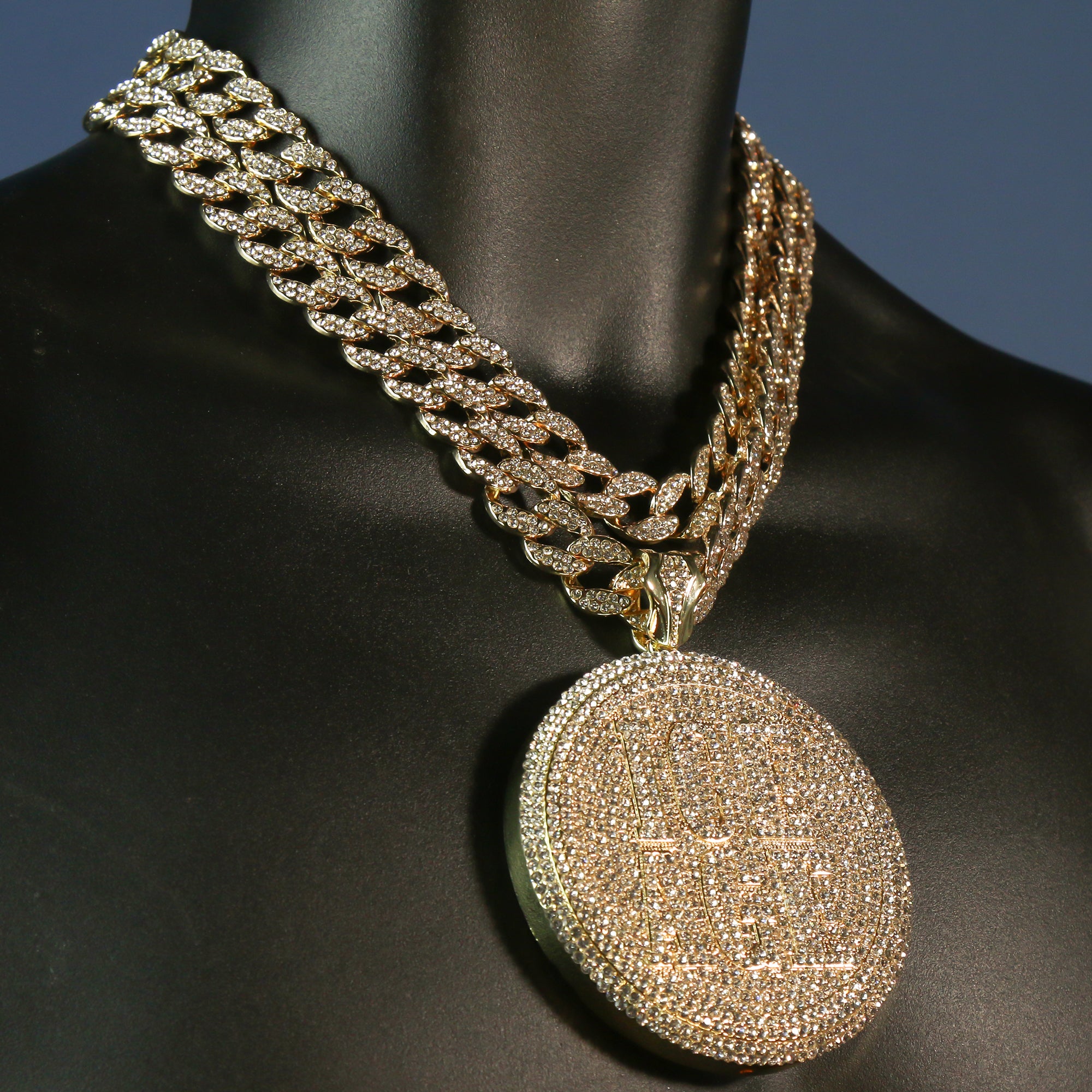 3pc Set Huge ICE AGE Round Gold Plated 18,20" Fully Cz Hip Hop Cuban Choker Chain