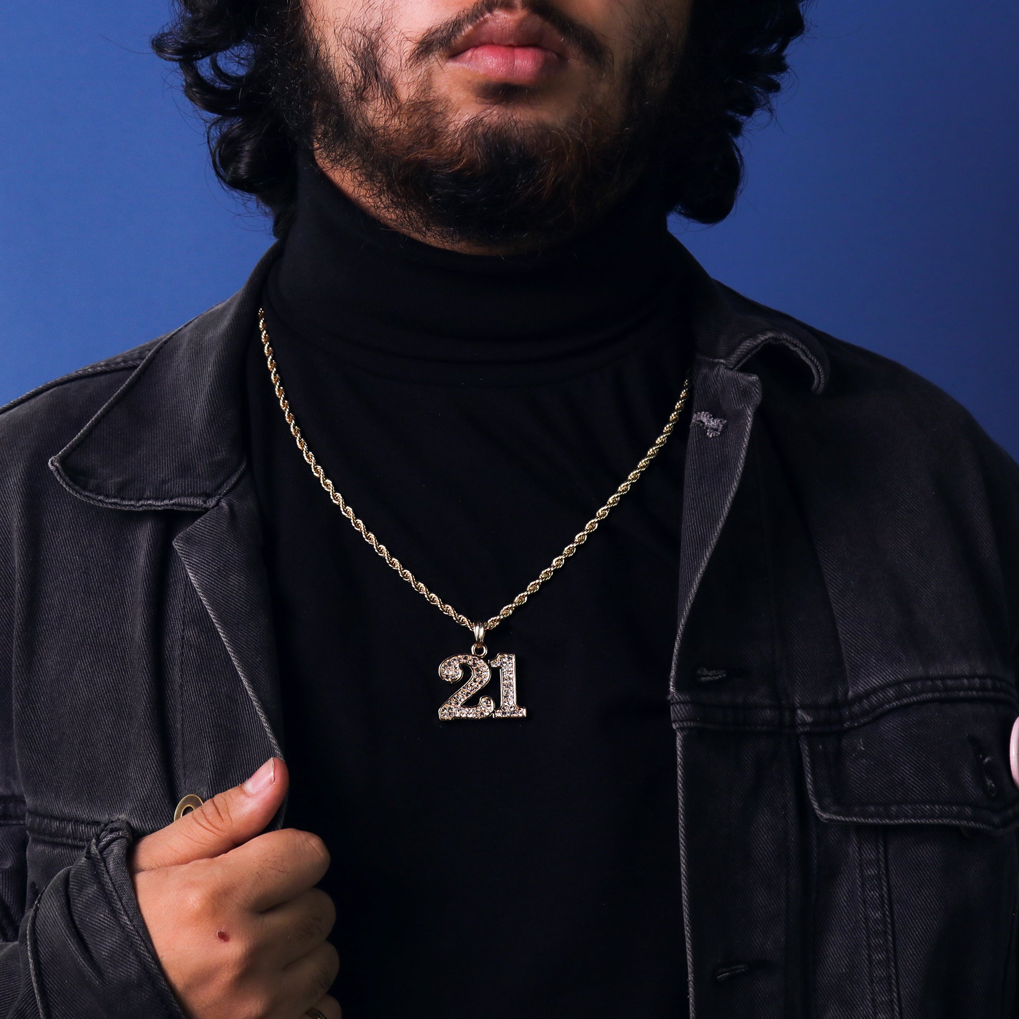 21 Lucky Number Pendant 24" Rope Chain Hip Hop 18k Jewelry