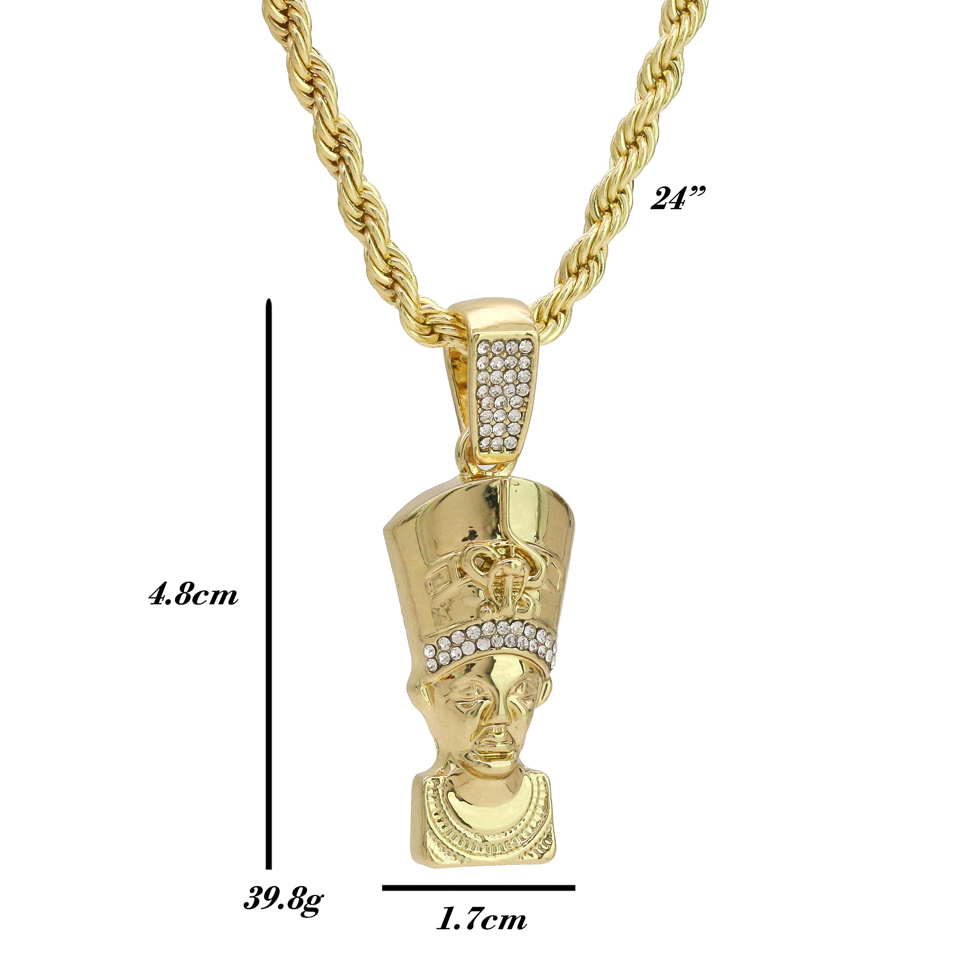 Cz Egyptian Nefertiti Pendant 24" Rope Chain Hip Hop 18k Jewelry Necklace