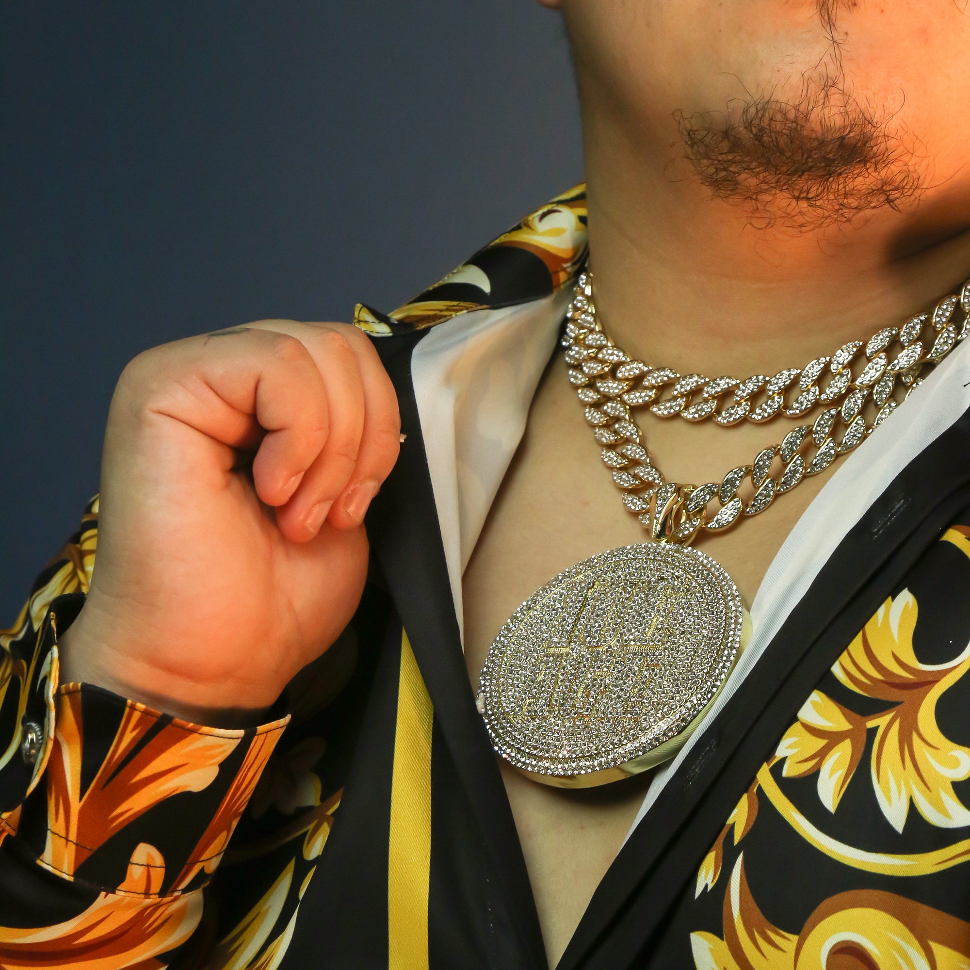 3pc Set Huge ICE AGE Round Gold Plated 18,20" Fully Cz Hip Hop Cuban Choker Chain