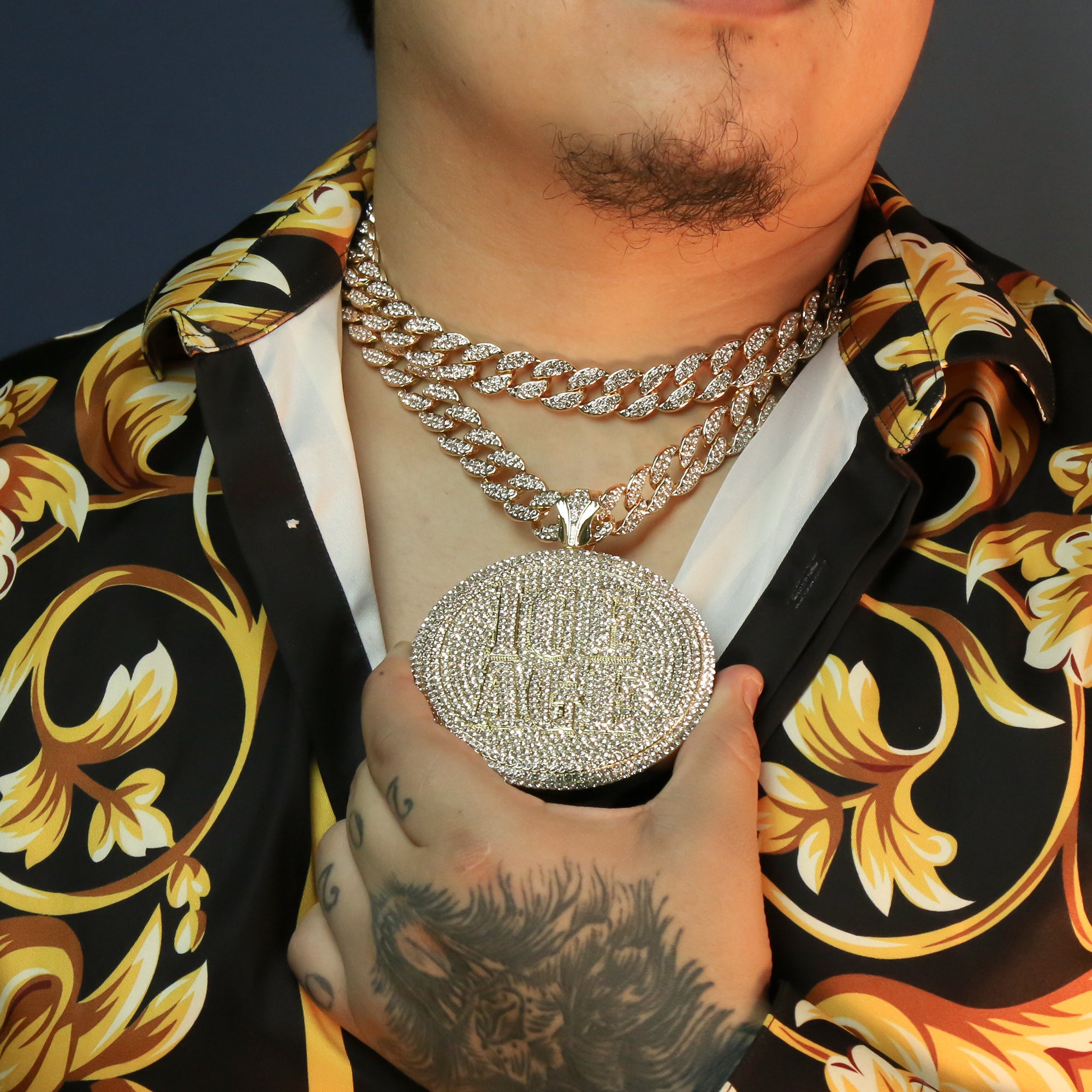 3pc Set Huge ICE AGE Round Gold Plated 18,20" Fully Cz Hip Hop Cuban Choker Chain