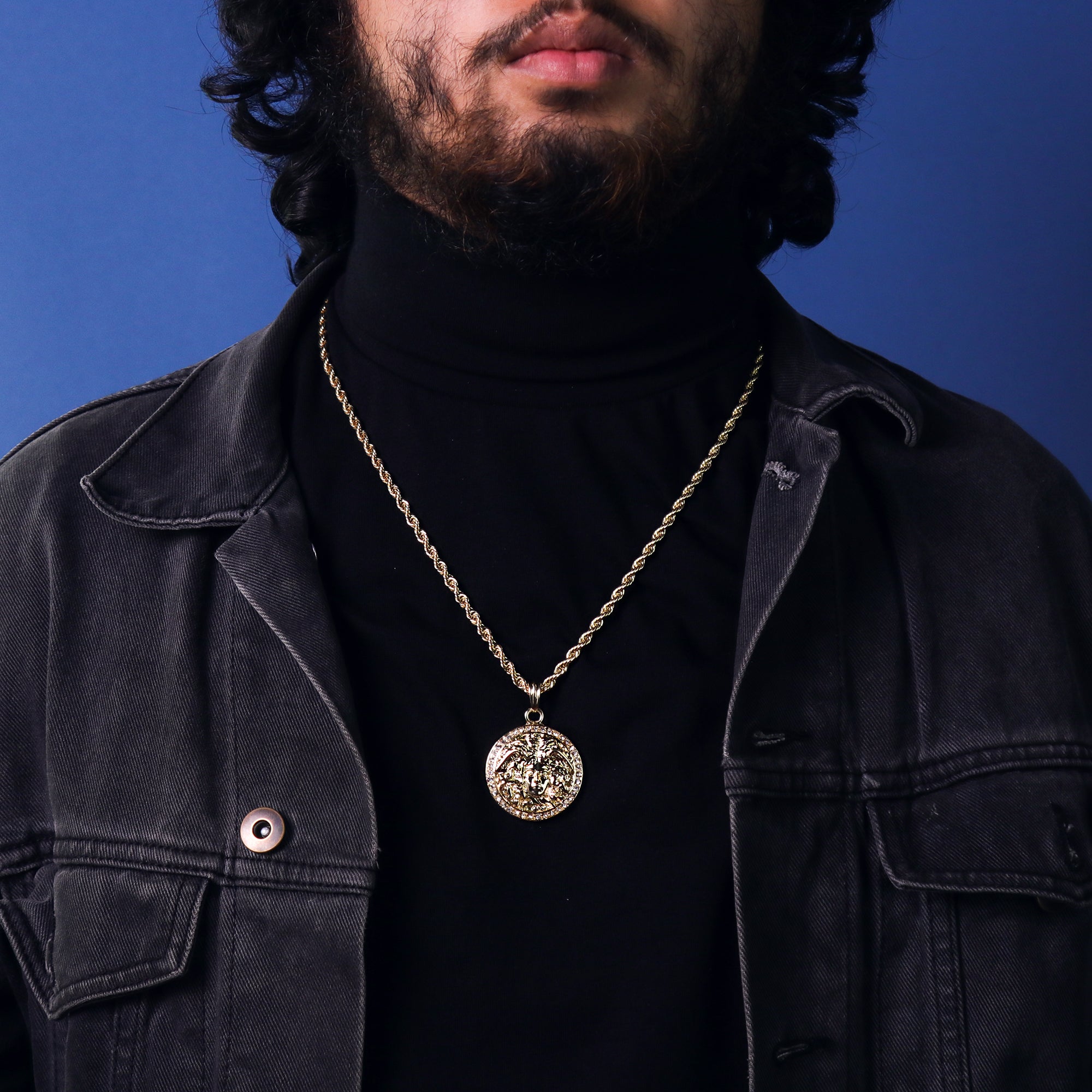 Medusa Medallion Pendant 24" Rope Chain Hip Hop 18k Jewelry Necklace