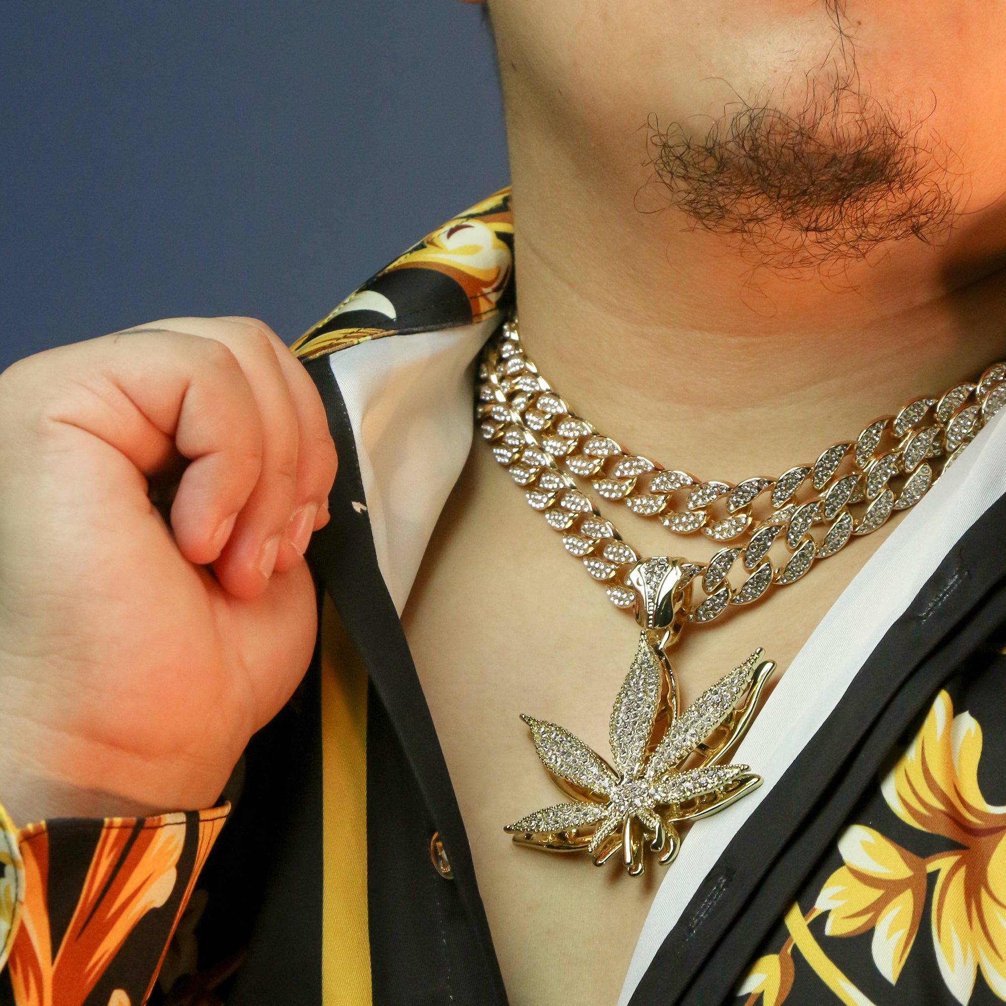 3pc Set Large Marijuana Gold Plated 18,20" Fully Cz Hip Hop Cuban Choker Chain