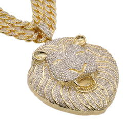 3pc Set Huge XXL Wide Lion Head Gold Filed 18"+20" Fully Iced Out Hip Hop Cuban Chain