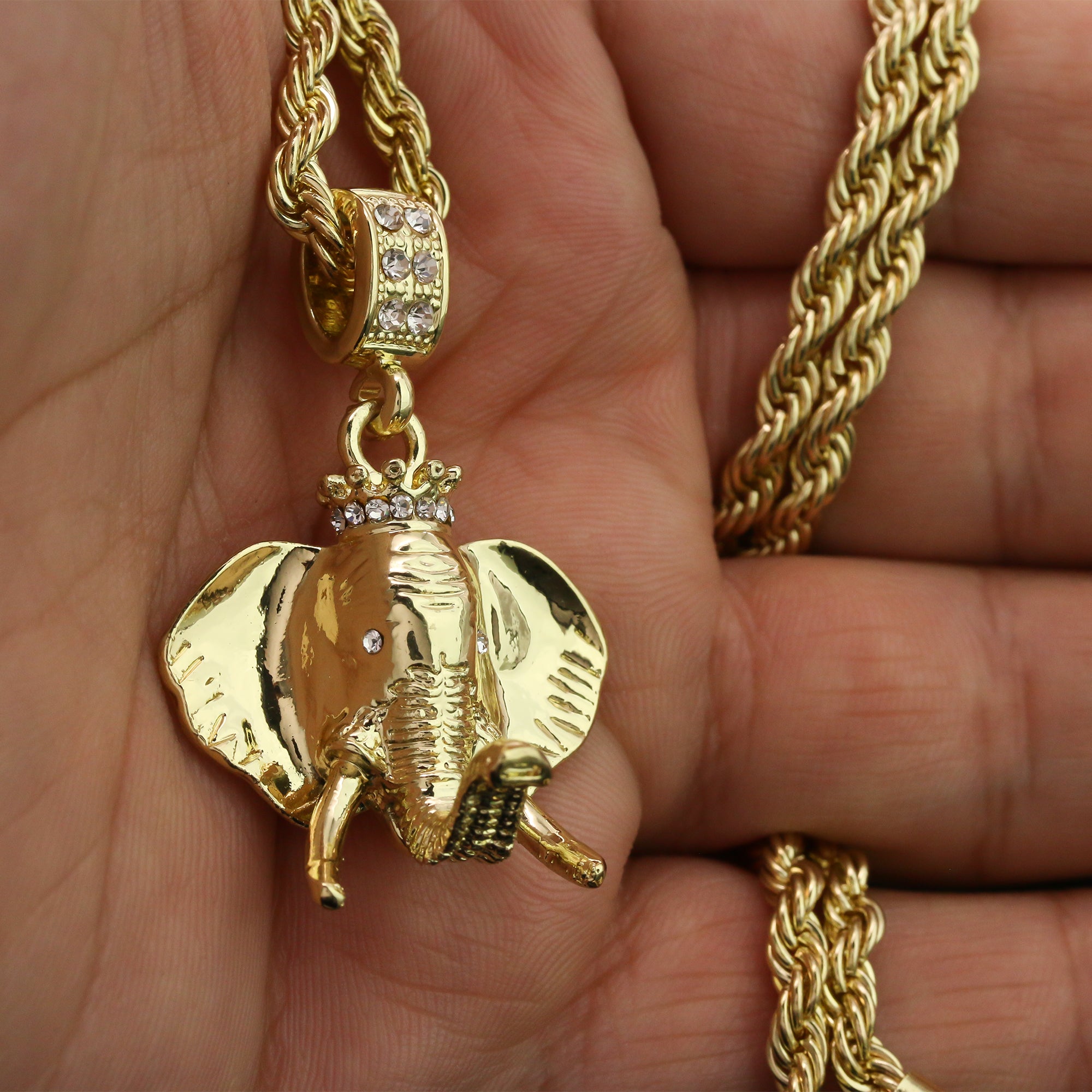 Cz Mammoth Pendant 24" Rope Chain Hip Hop 18k Jewelry Necklace