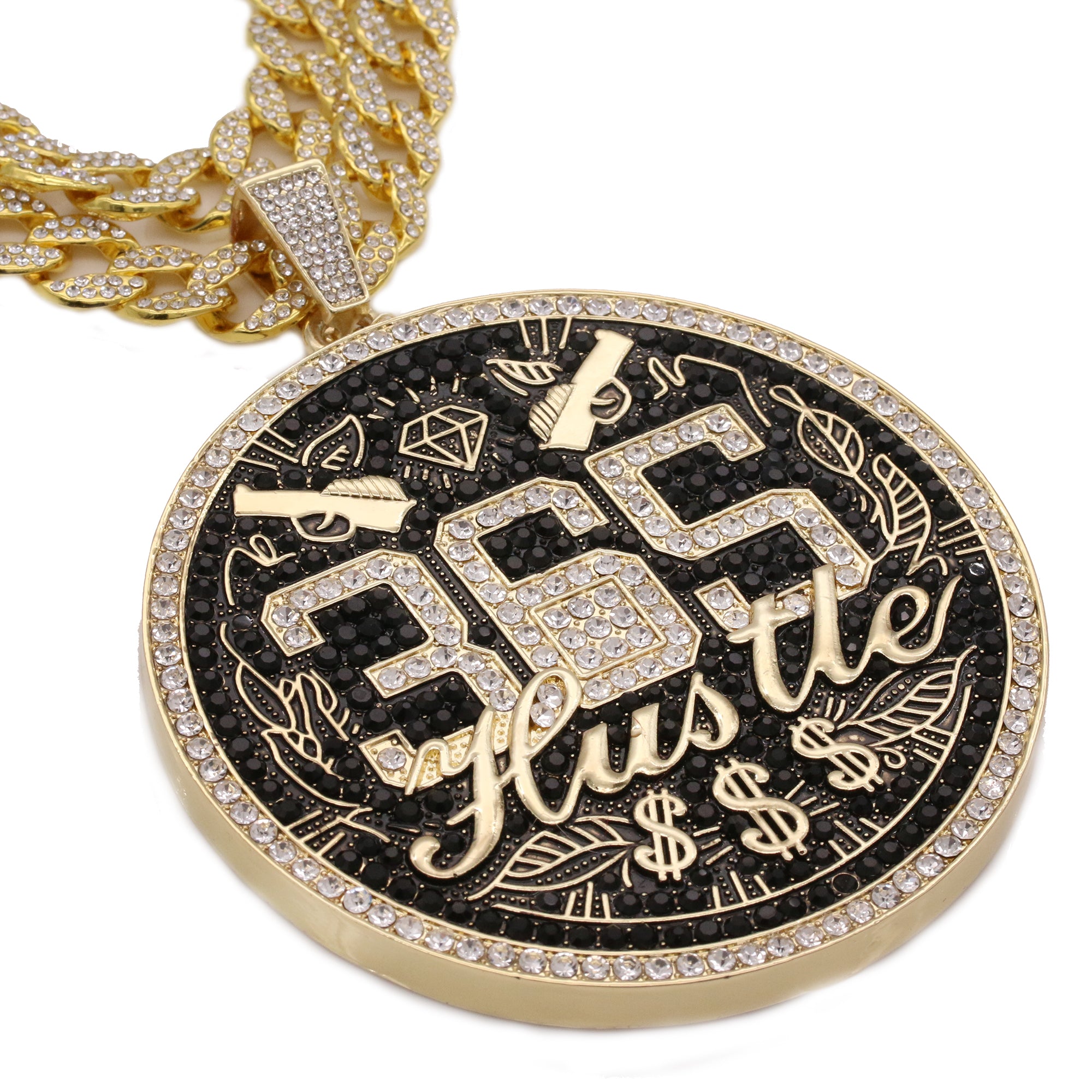 3PC XXL 365 Hustle Money Pendant & Iced Cuban Chain Set 18"/20" β Gold Bling