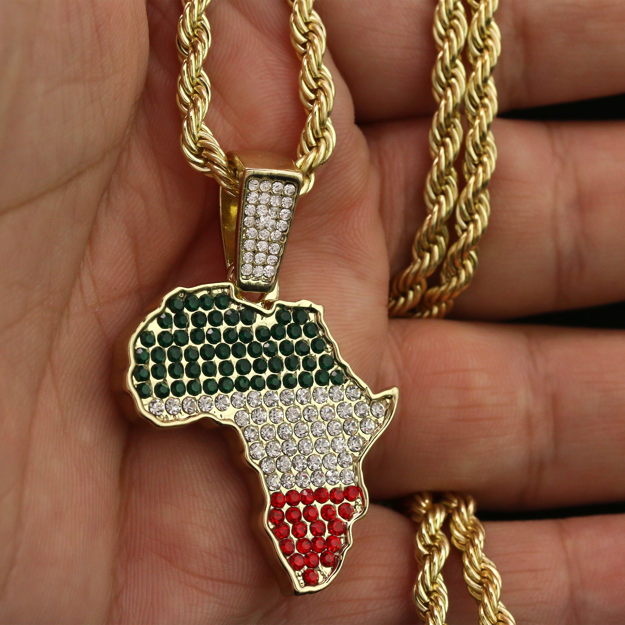 Cz Rasta Africa Pendant 24" Rope Chain Hip Hop 18k Jewelry Necklace