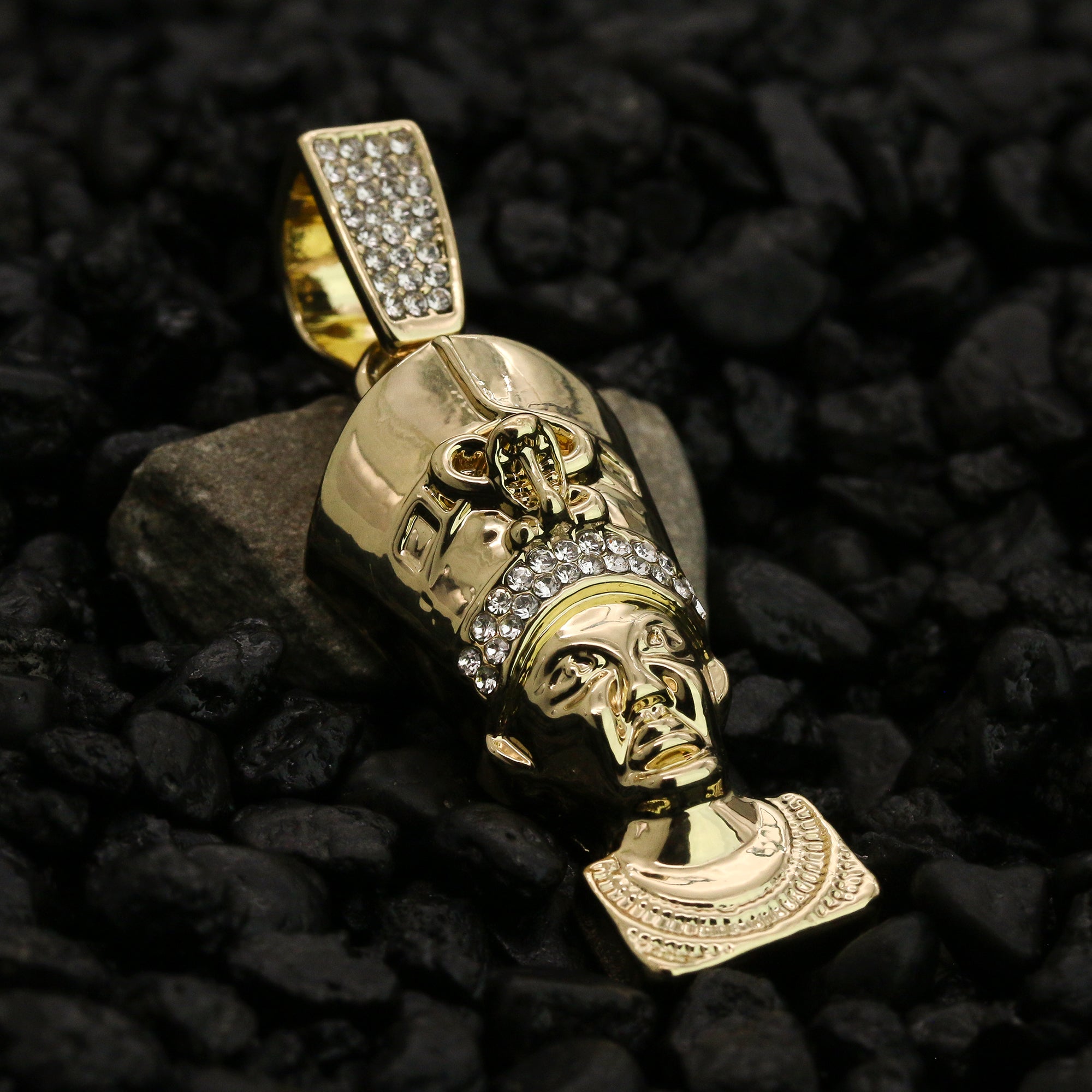 Cz Egyptian Nefertiti Pendant 24" Rope Chain Hip Hop 18k Jewelry Necklace