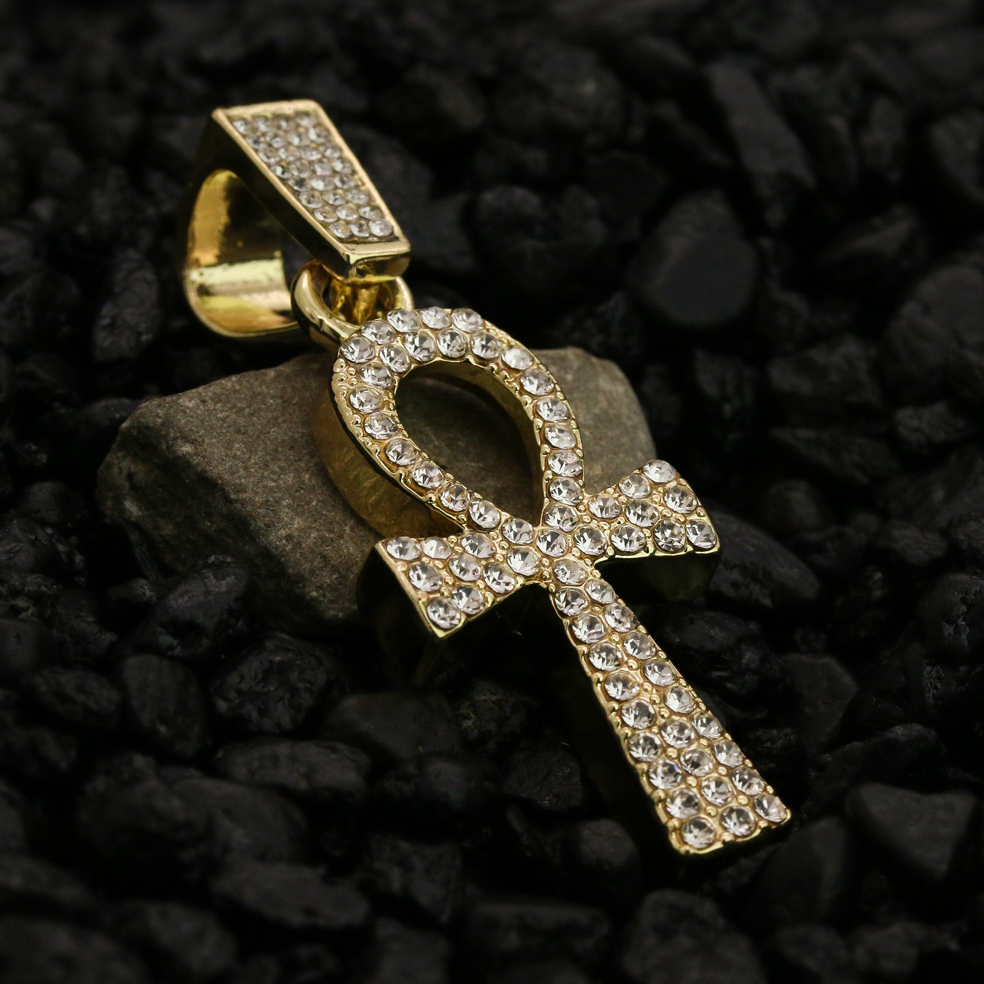 Fully Cz Ankh Pendant 24" Rope Chain Hip Hop 18k Jewelry Necklace