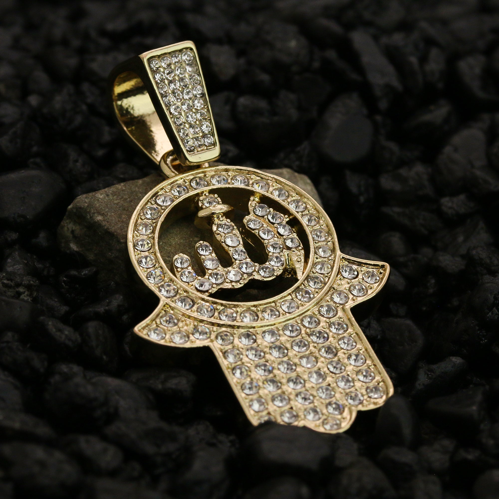 Cz Hamsa & Allah Pendant 24" Rope Chain Hip Hop 18k Jewelry Necklace