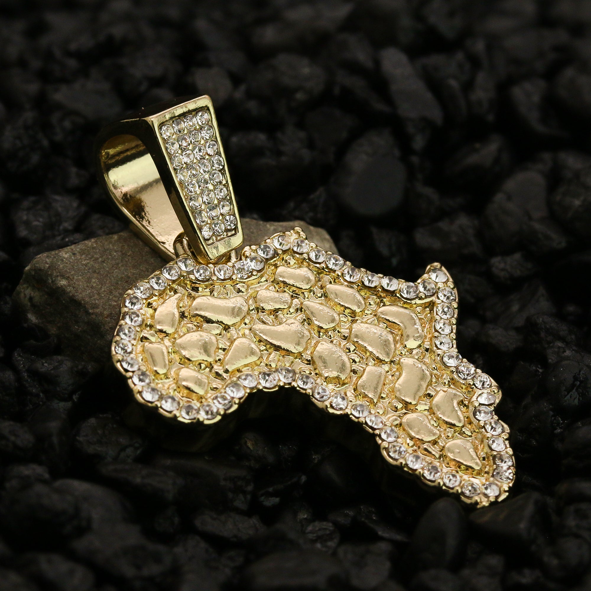 Cz Nugget Africa Pendant 24" Rope Chain Hip Hop 18k Jewelry Necklace