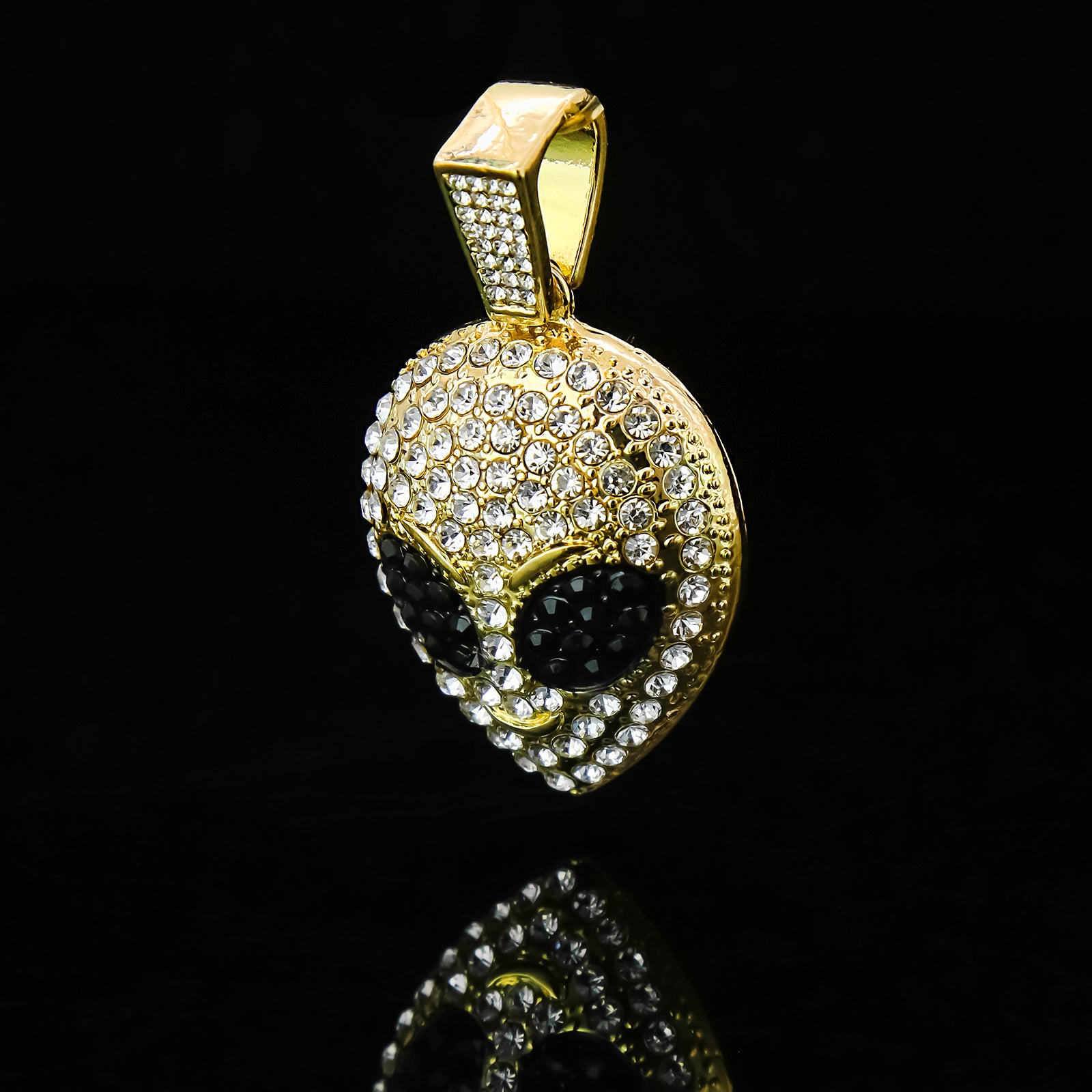 Alien Head 4 Pcs Set Clear Cz Cuban, Tennis & Rope Chain Bundle Gold PT