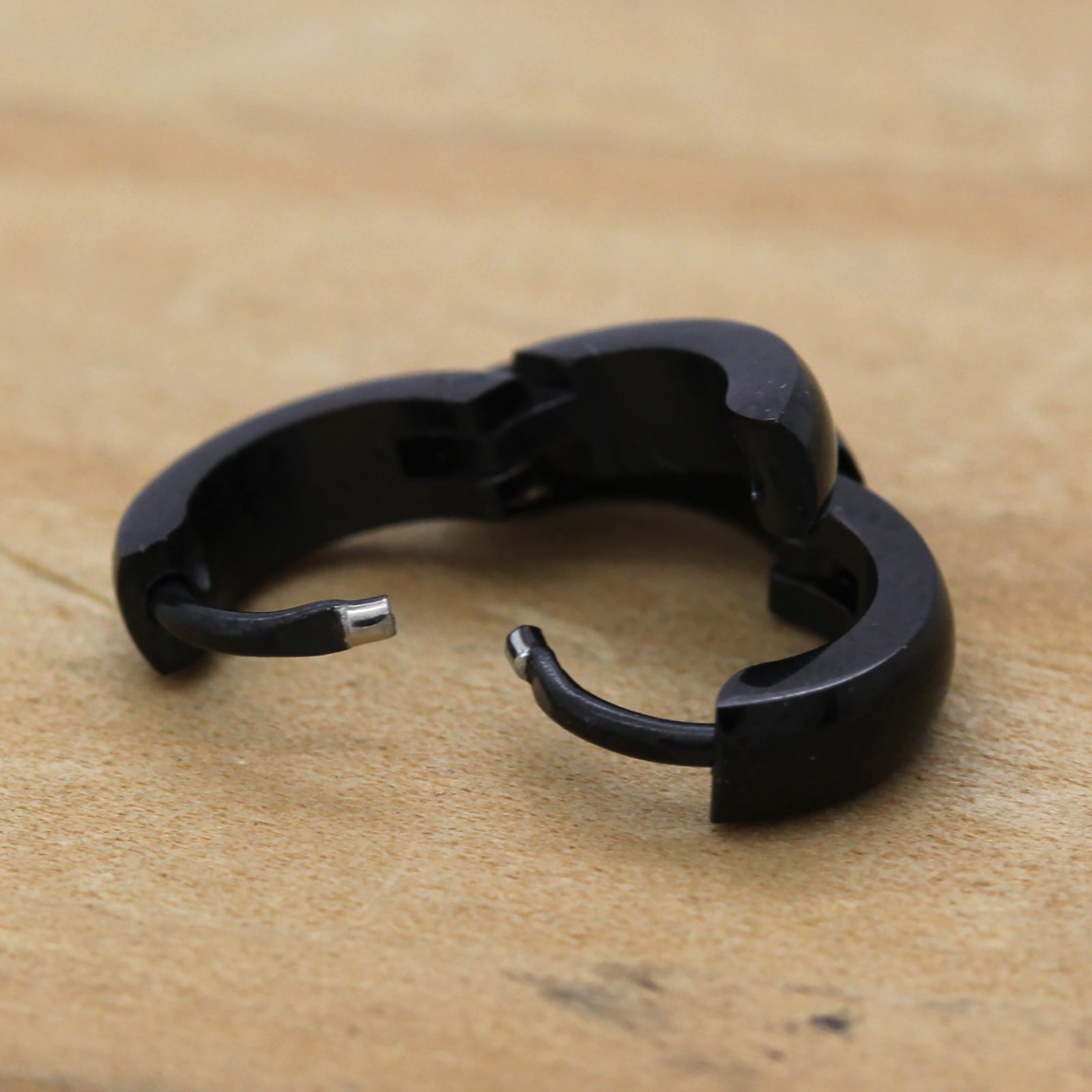 Plain Curved Huggie Hoop BLACK FILLED EARRINGS