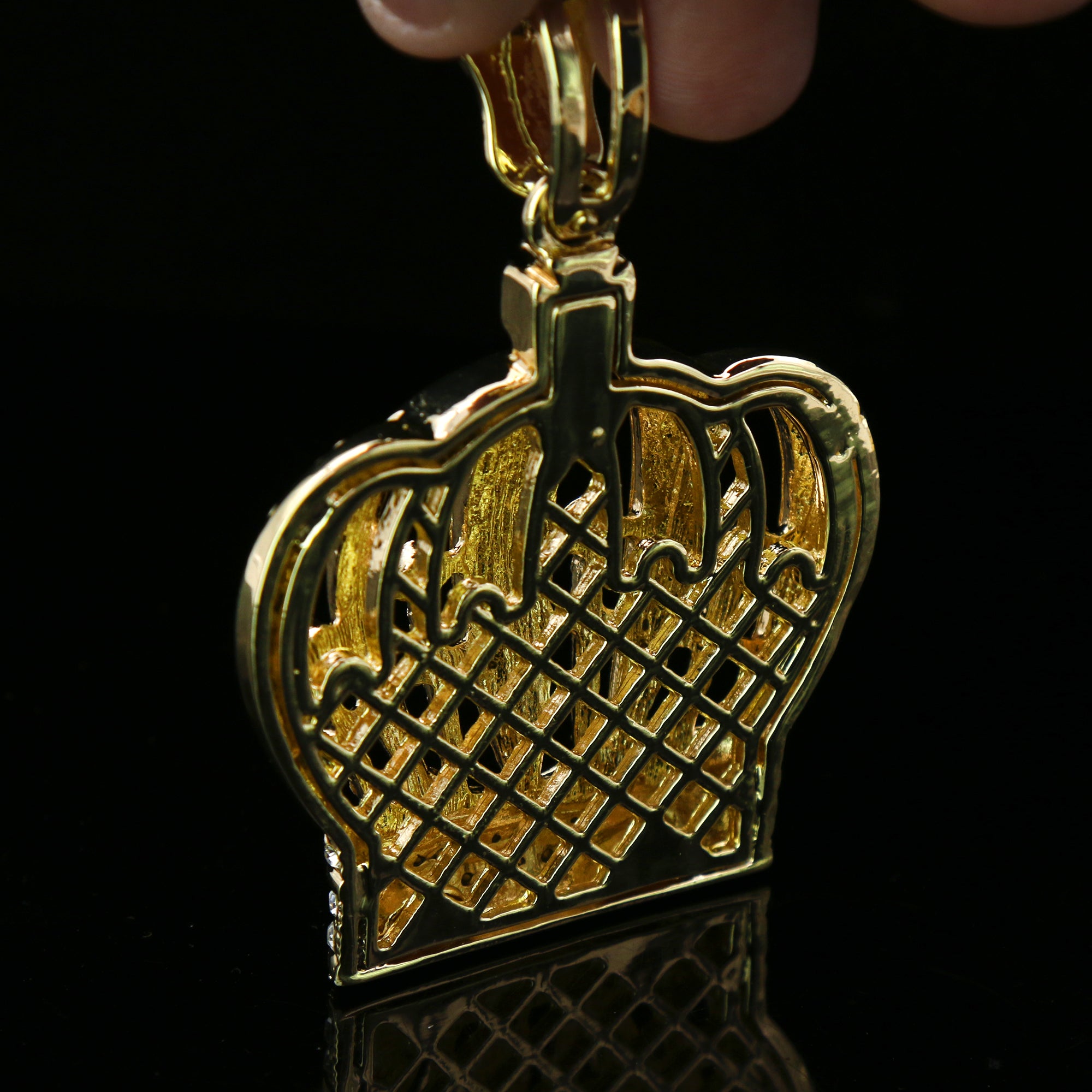 3pc Cz Large Queen Crown Pendant Gold Plated 18, 20" Fully Cz Cuban Choker Chain