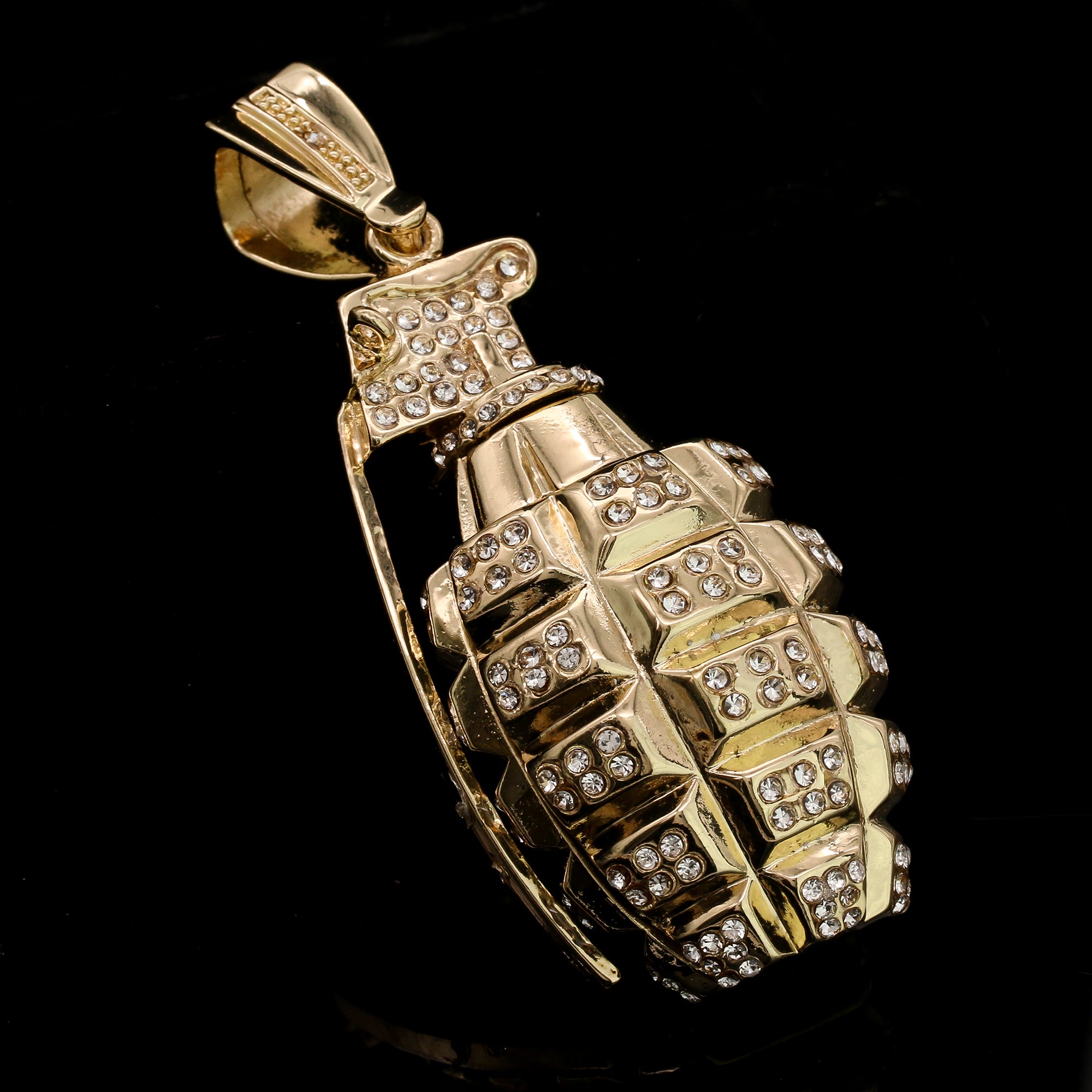 Men's Gold Plated Hip-Hop XL Cz Hand Grenade Cuban 10mm 30 & Bracelet 3pc Set