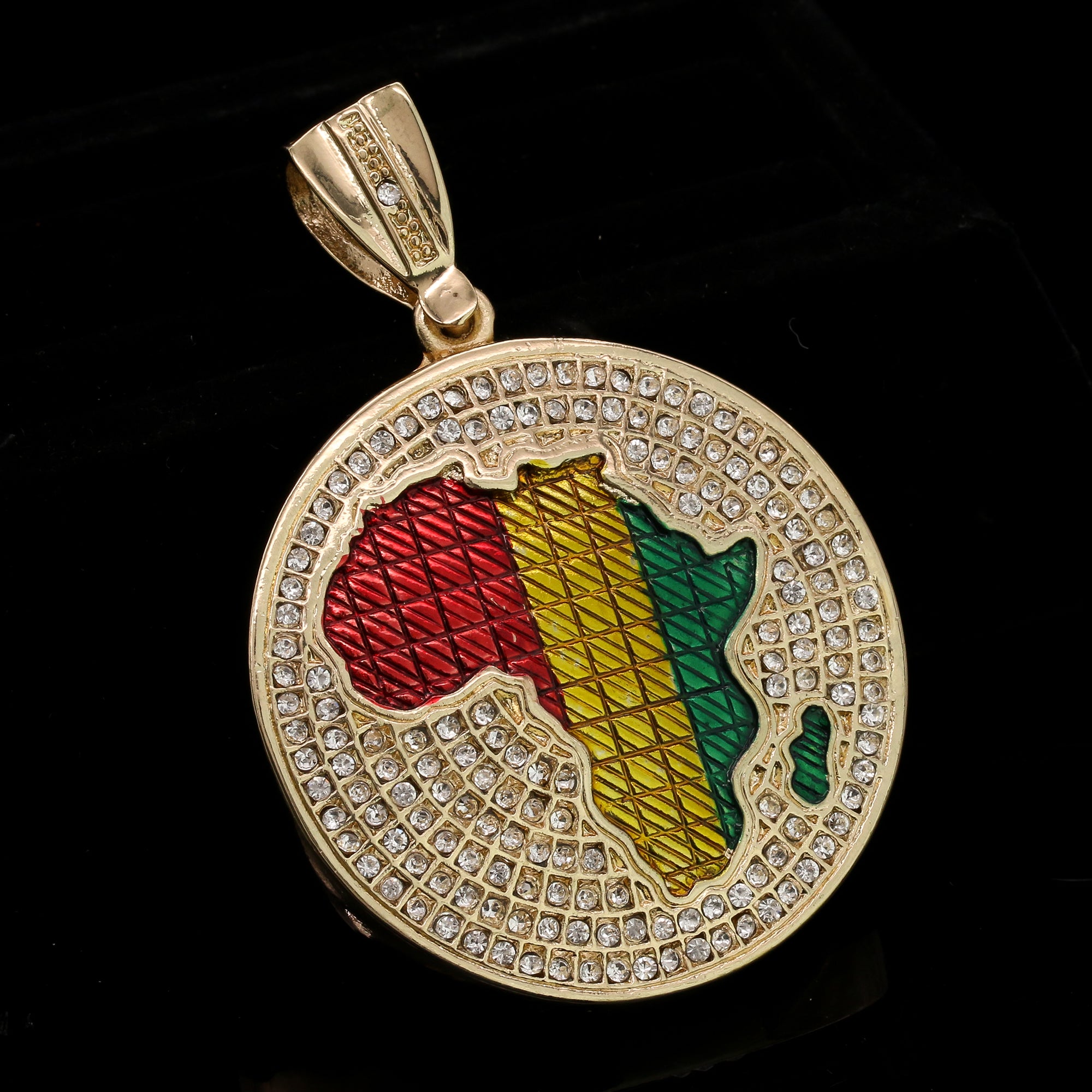 Men's Gold Pl Hip-Hop XL Cz Round Africa Rasta Cuban 10mm 30 & Bracelet 3pc Set