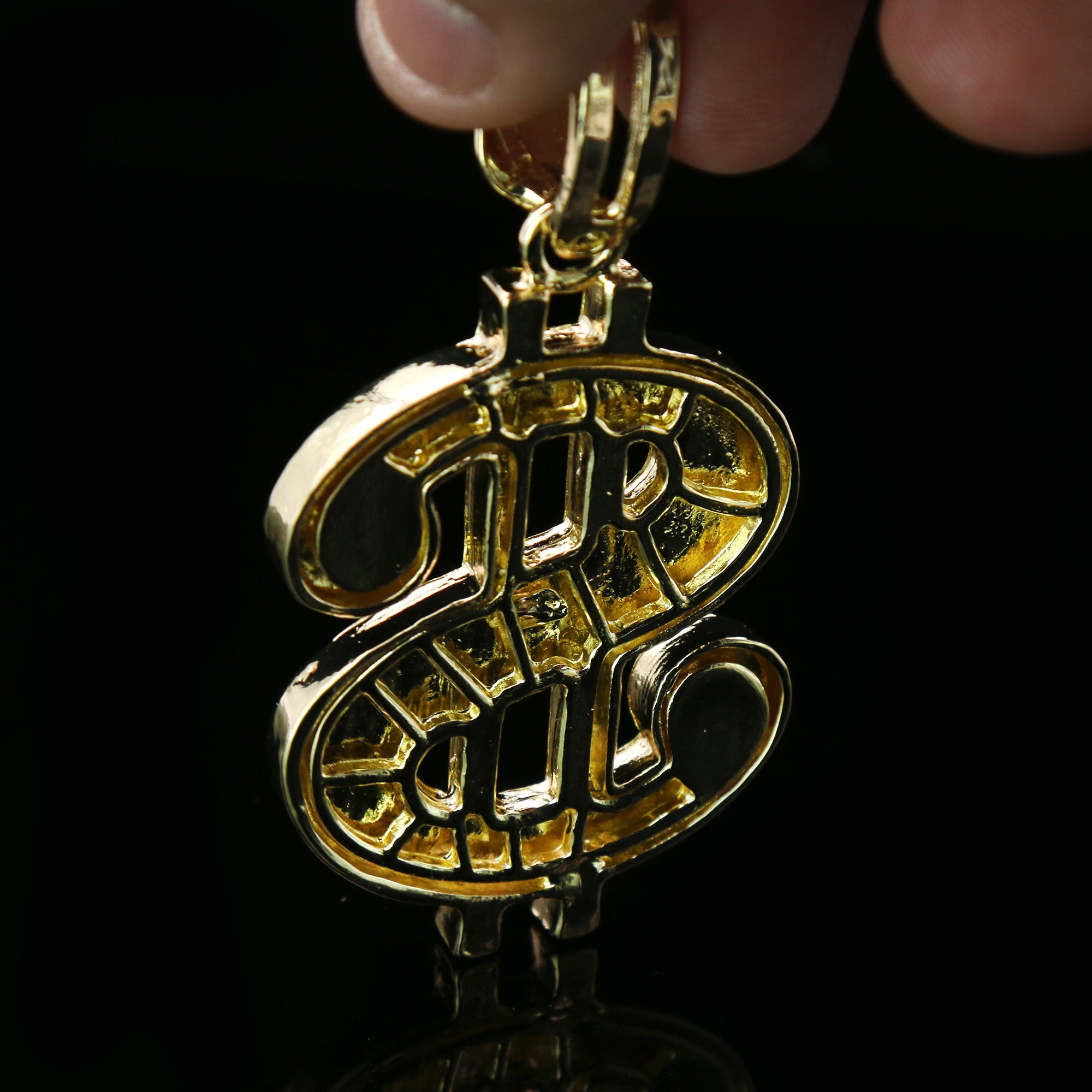 3pc Cz Large Money Sign Pendant Gold Plated 18, 20" Fully Cz Cuban Choker Chain