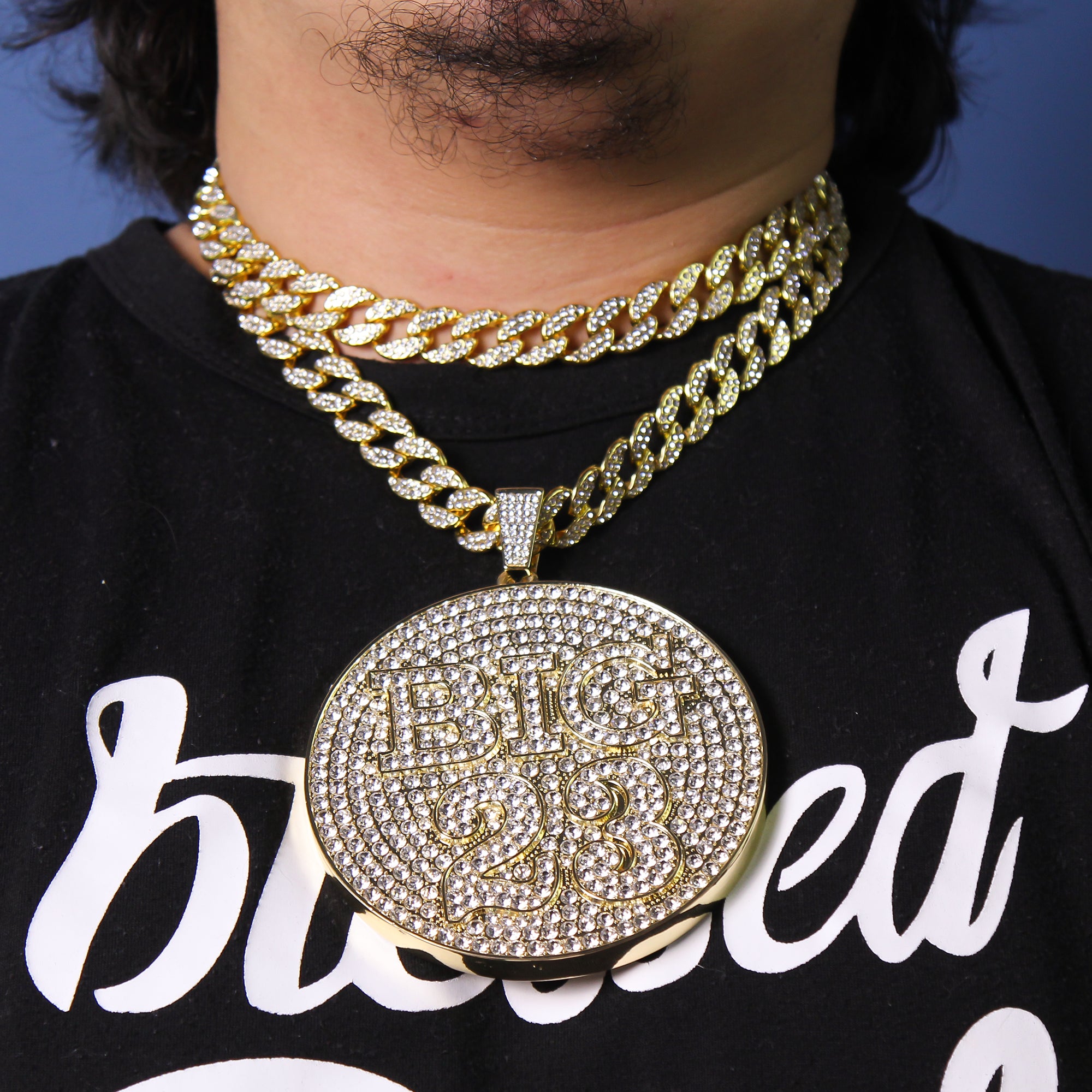 3PC XXL Big #23 Round Pendant & Iced Cuban Chain Set 18"/20" – Gold Hip Hop Bling