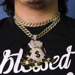3PC XXL Money Bag Pendant & Iced Cuban Chain Set 18"/20" – Hip Hop Bling