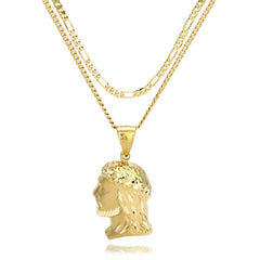 Jesus Curly Hair Diamond Cut Pendant Cuban / Franco Choker Chain 14k Gold Plated