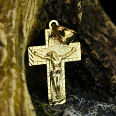 INRI Jesus Cross Diamond Cut Pendant Cuban / Franco Choker Chain 14k Gold Plated