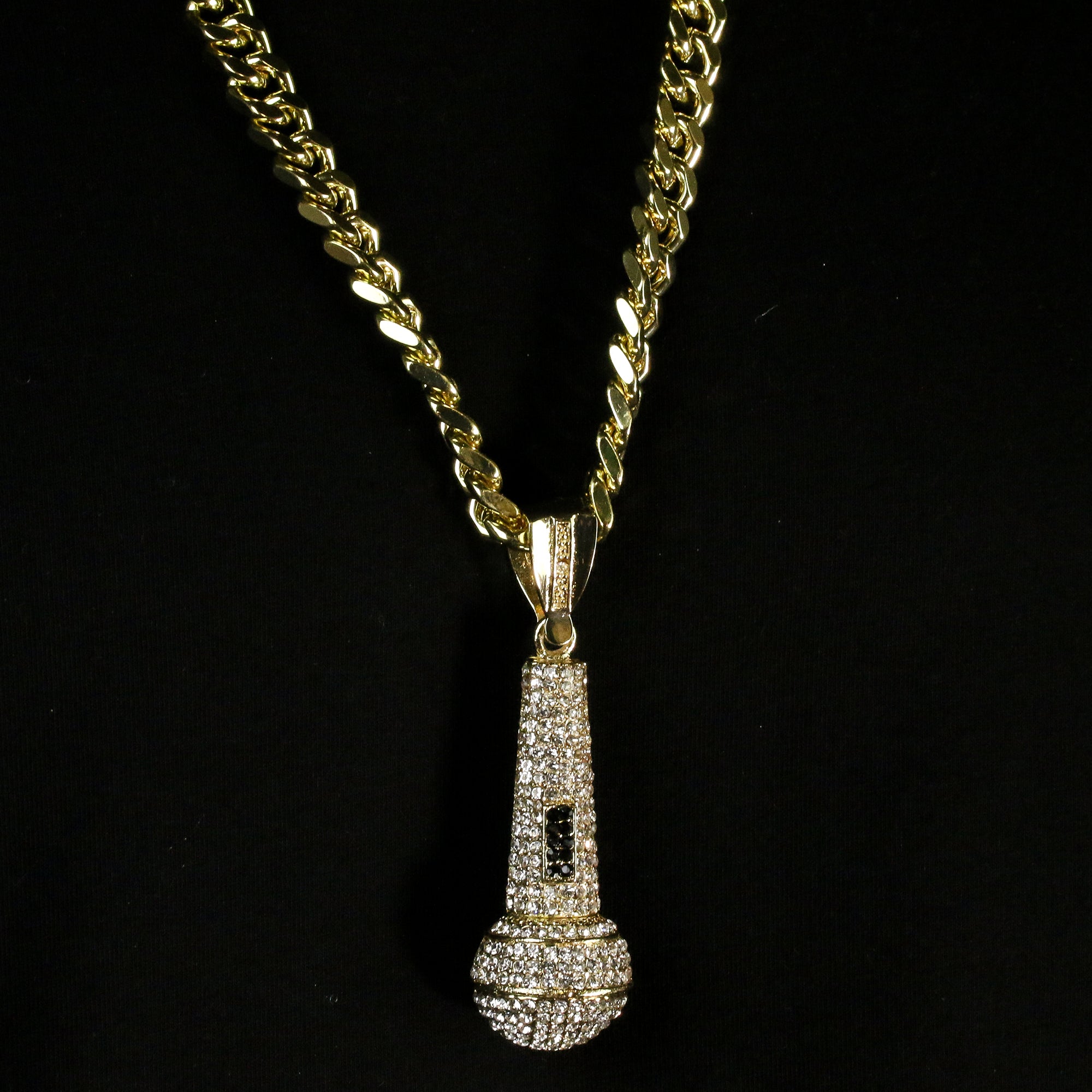 Men's Gold Plated Hip-Hop XL Fully Cz Microphone Cuban 10mm 30 & Bracelet 3pc Set