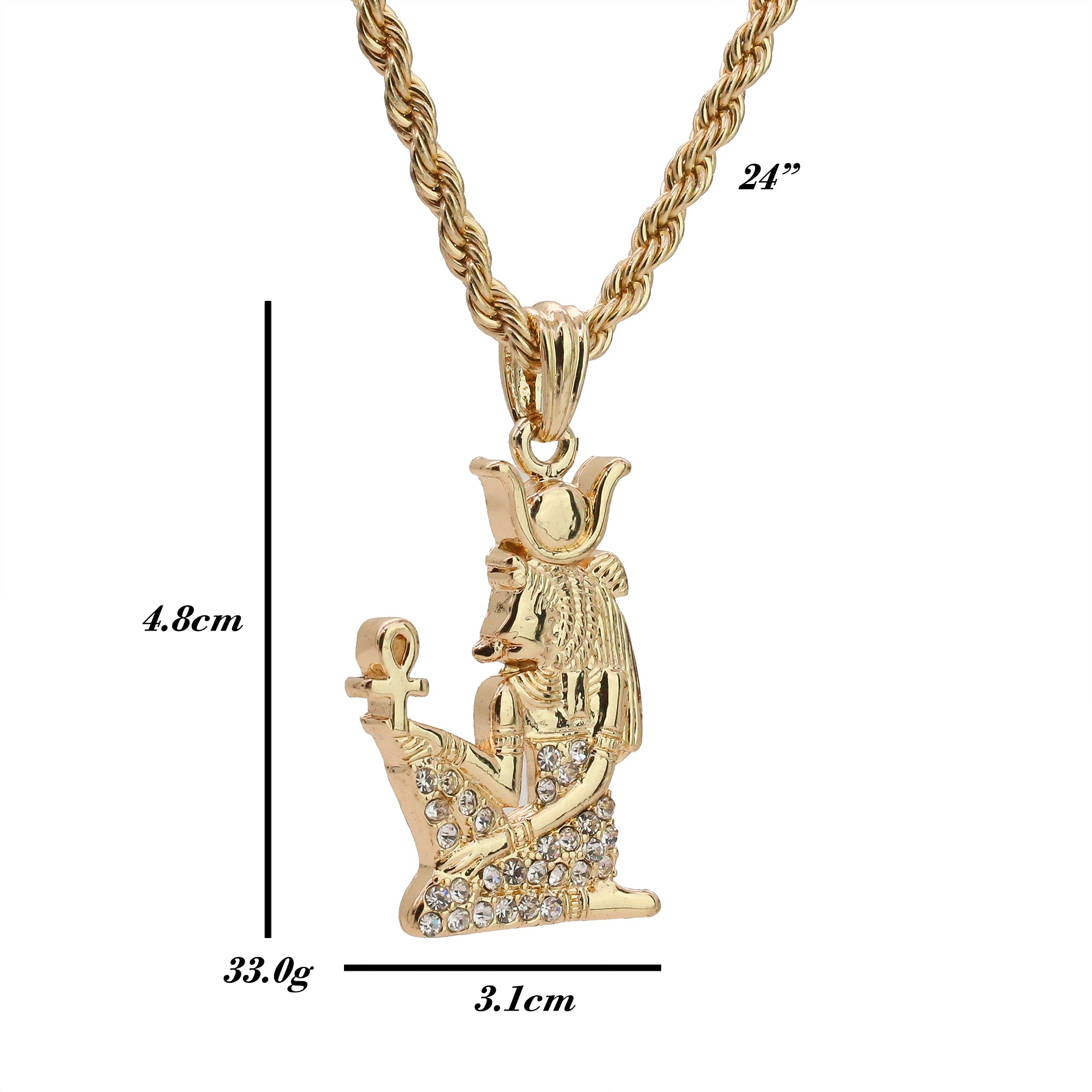 Iced Egyptian w/ Ankh Pendant 24" Rope Chain Hip Hop Style 18k Gold Plated