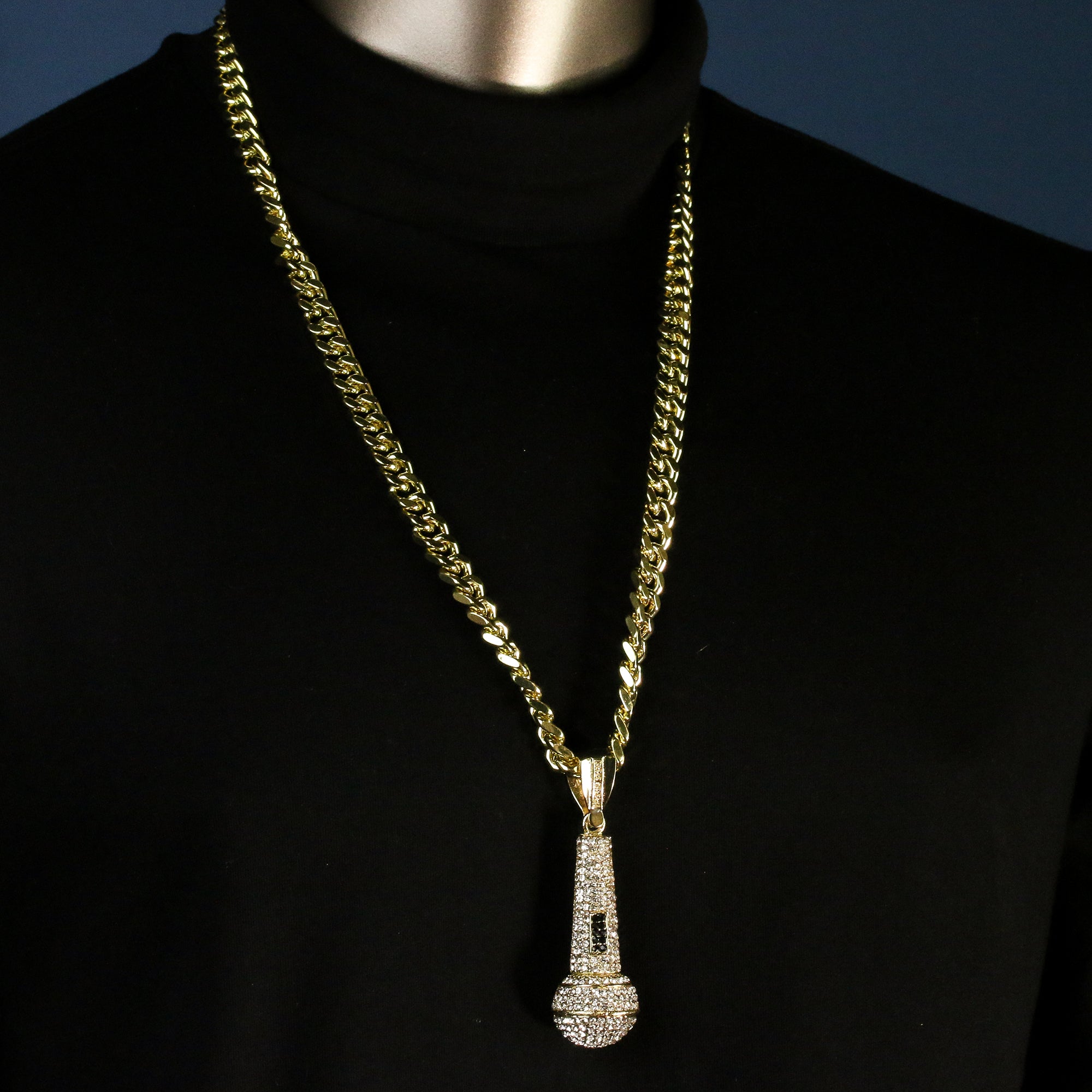 Men's Gold Plated Hip-Hop XL Fully Cz Microphone Cuban 10mm 30 & Bracelet 3pc Set