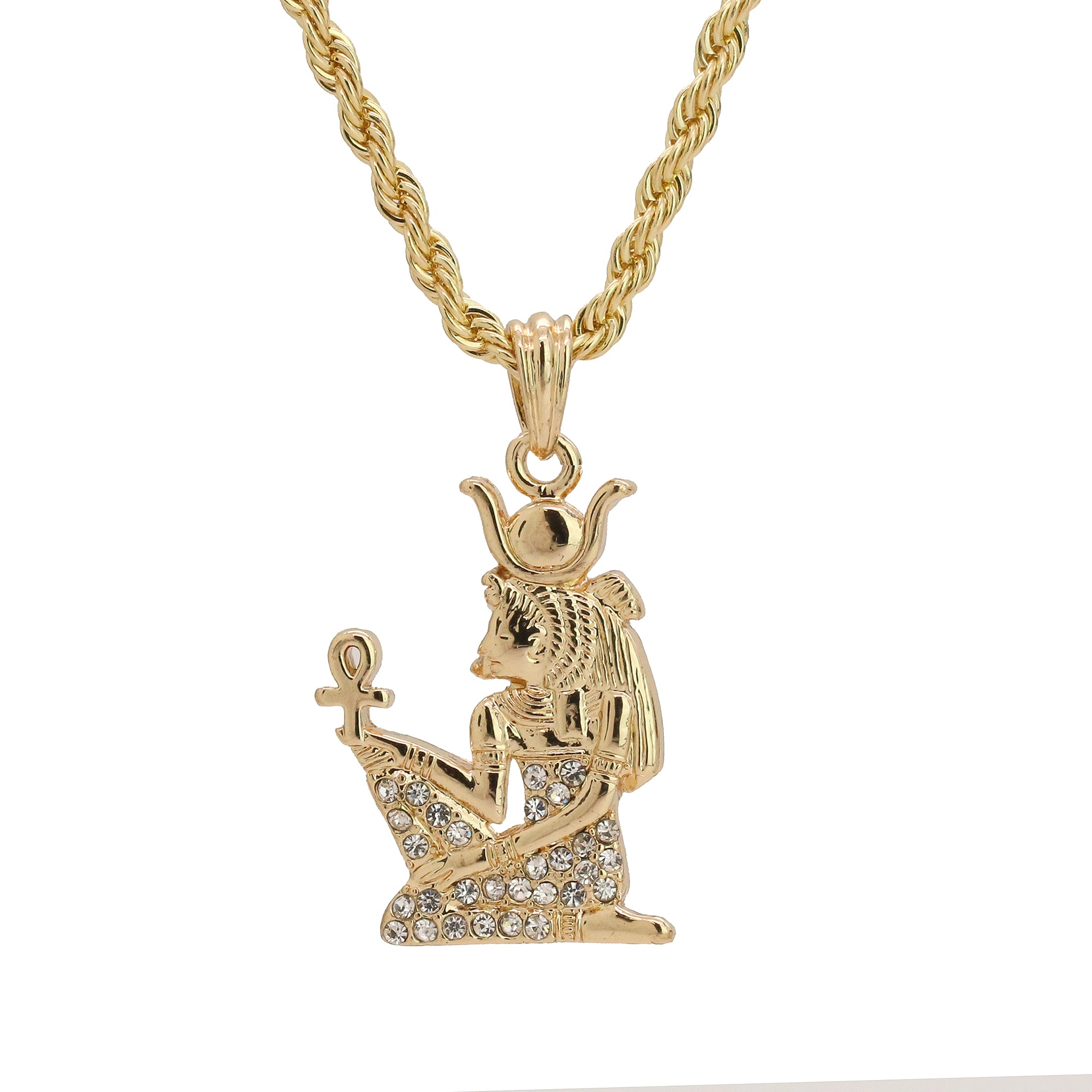 Iced Egyptian w/ Ankh Pendant 24" Rope Chain Hip Hop Style 18k Gold Plated