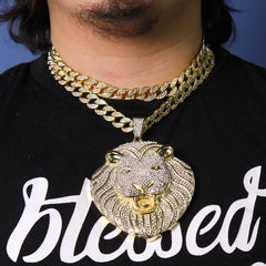 3pc Set Huge XXL Wide Lion Head Gold Filed 18"+20" Fully Iced Out Hip Hop Cuban Chain