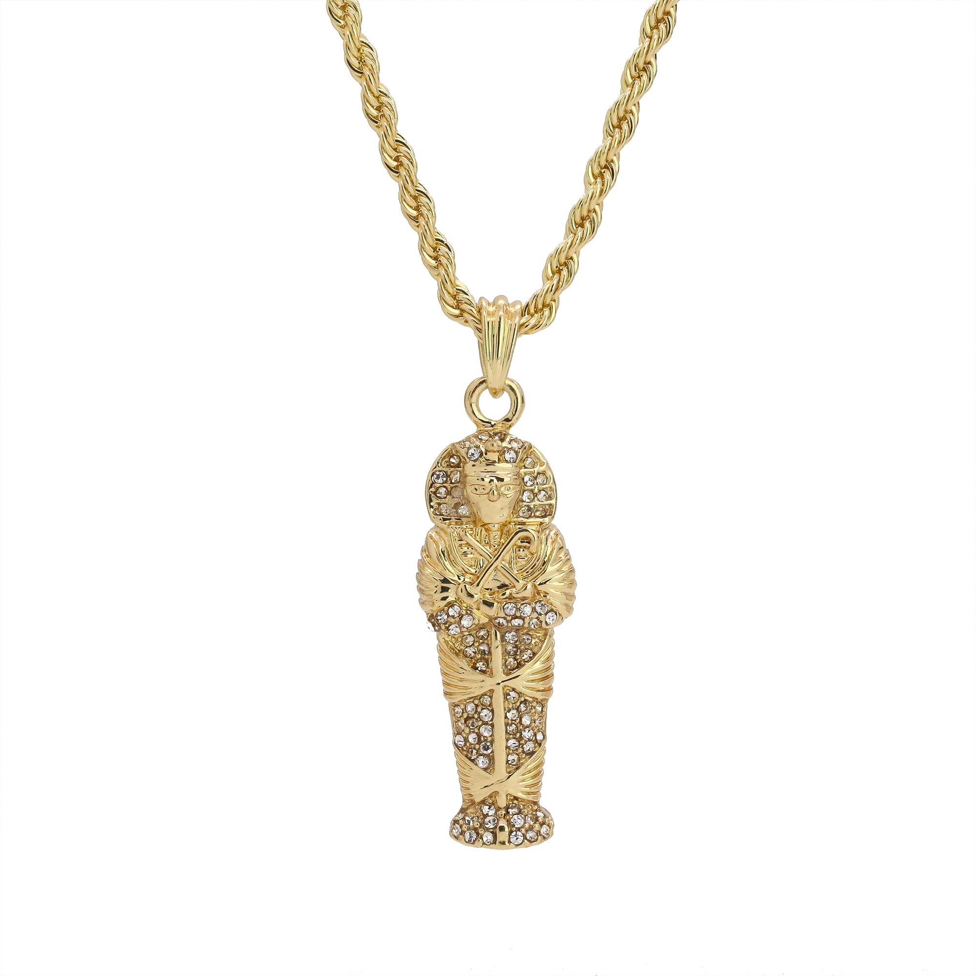 Iced Mummy Coffin Pendant 24"Rope Chain Hip Hop Style 18k Gold Plated